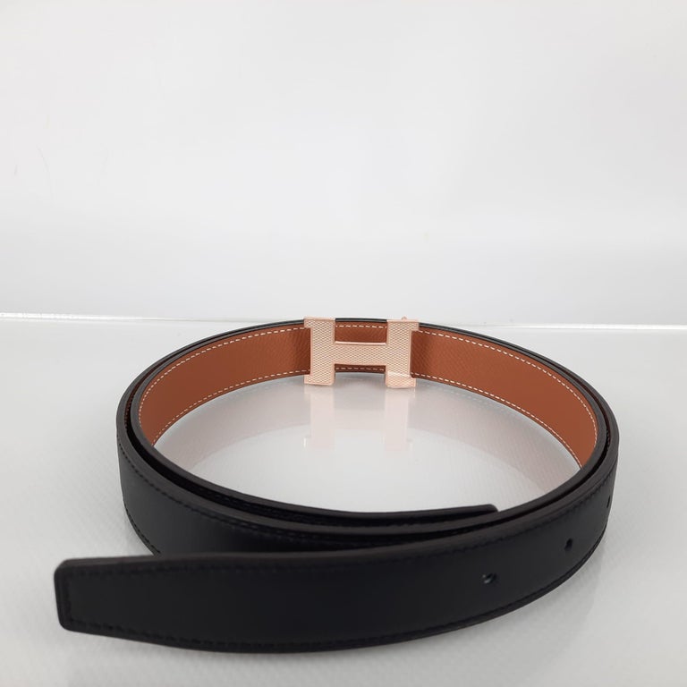 Mini H belt buckle & Reversible leather strap 24 mm