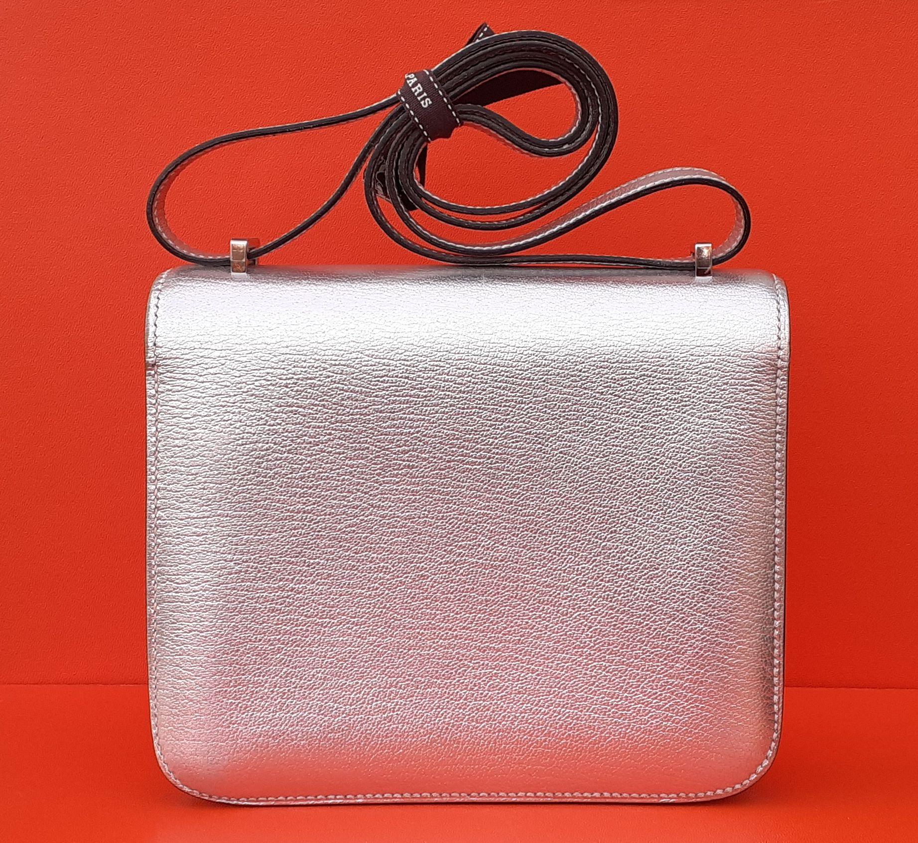 Hermès Mini Constance Metallic Silver Chevre Leather Palladium Hdw 18 cm For Sale 13