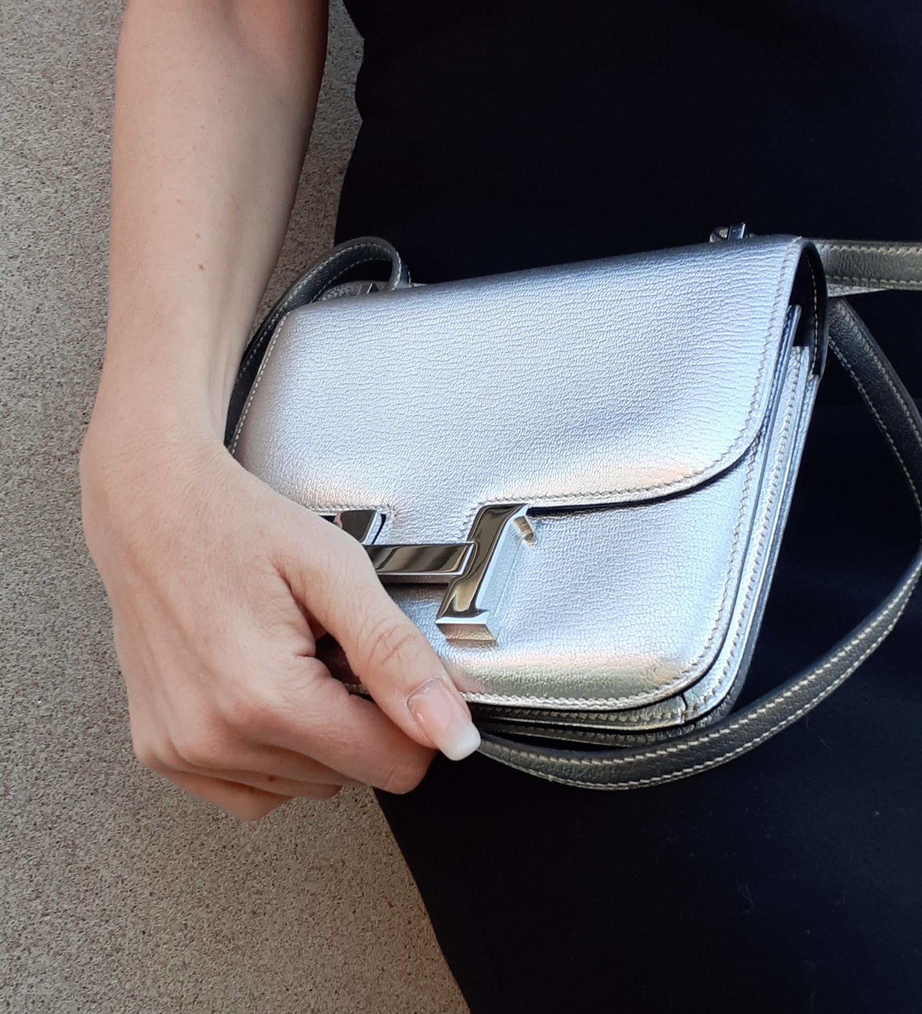 Hermès Mini Constance Metallic Silver Chevre Leather Palladium Hdw 18 cm For Sale 14