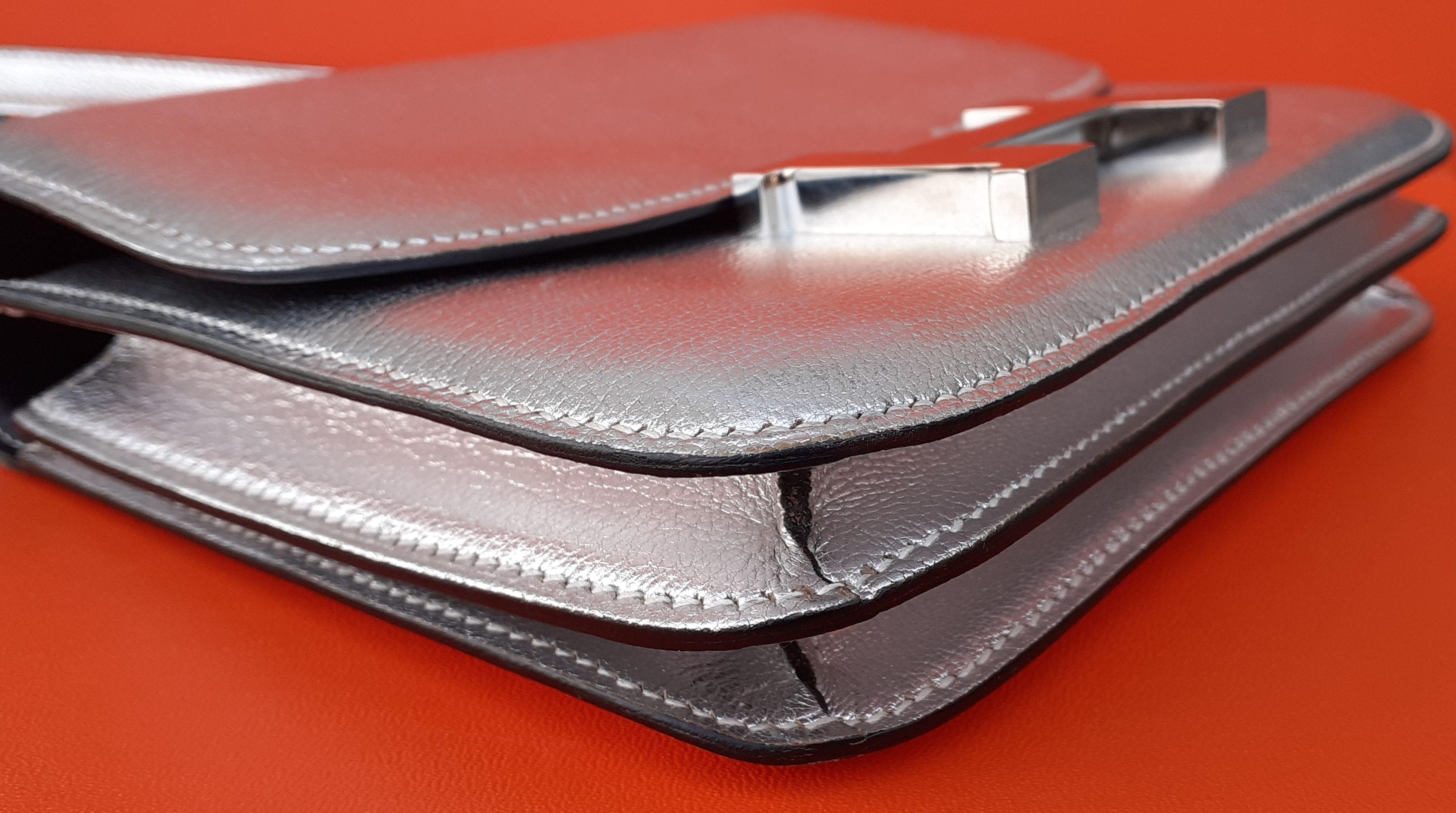 Hermès Mini Constance Metallic Silver Chevre Leather Palladium Hdw 18 cm For Sale 3