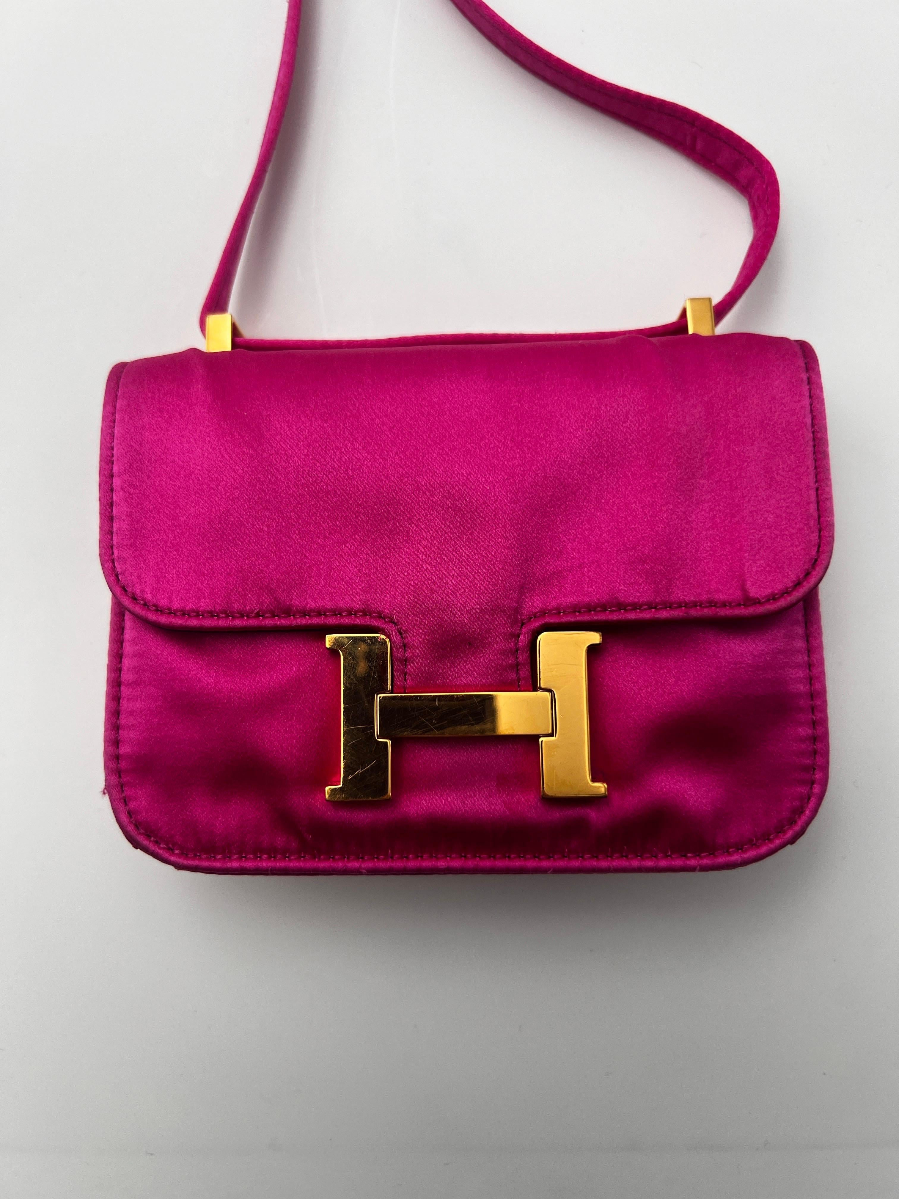 Hermès Mini Constance pink satin. For Sale 5