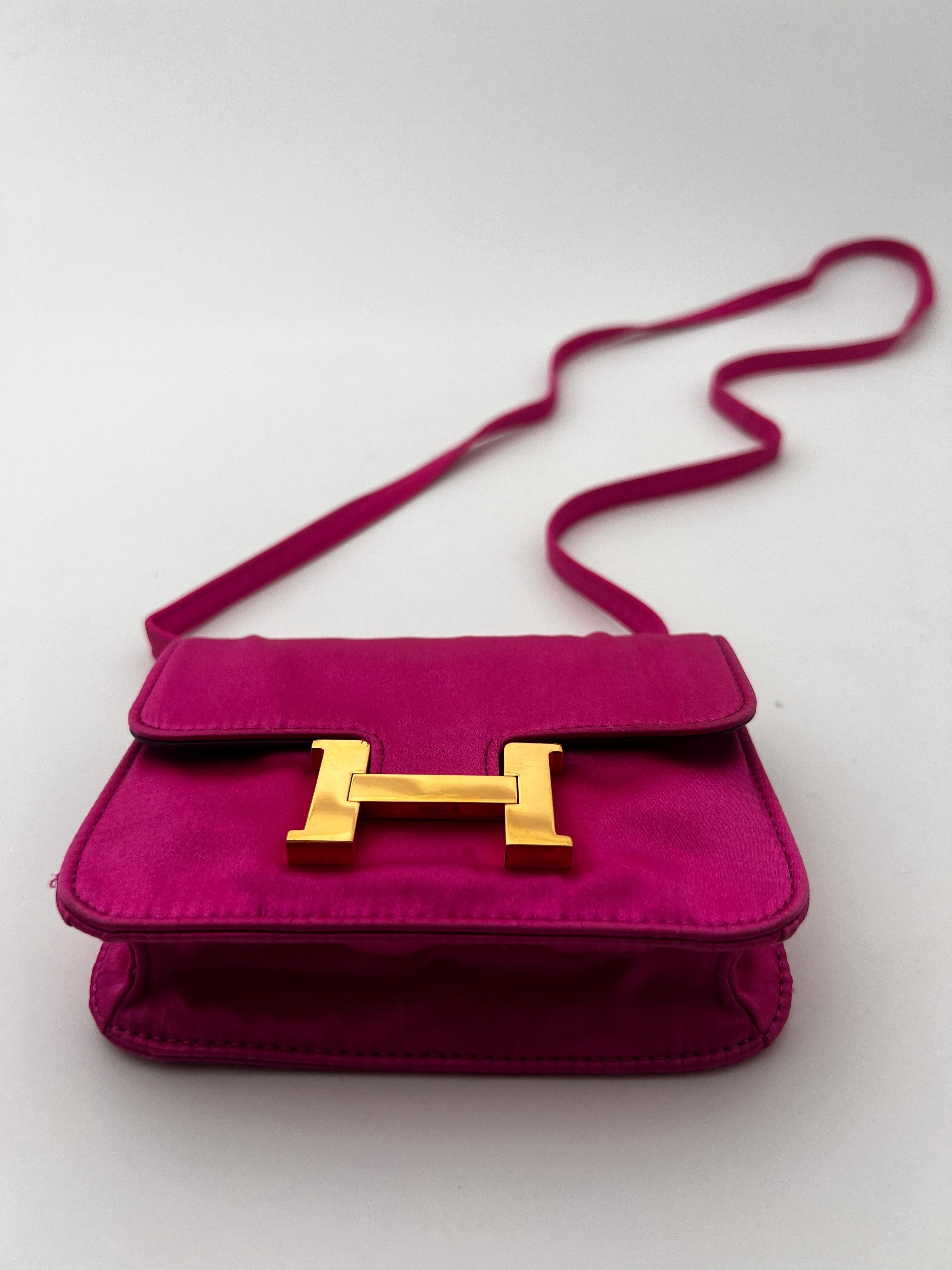 Hermès Mini Constance pink satin. For Sale 6