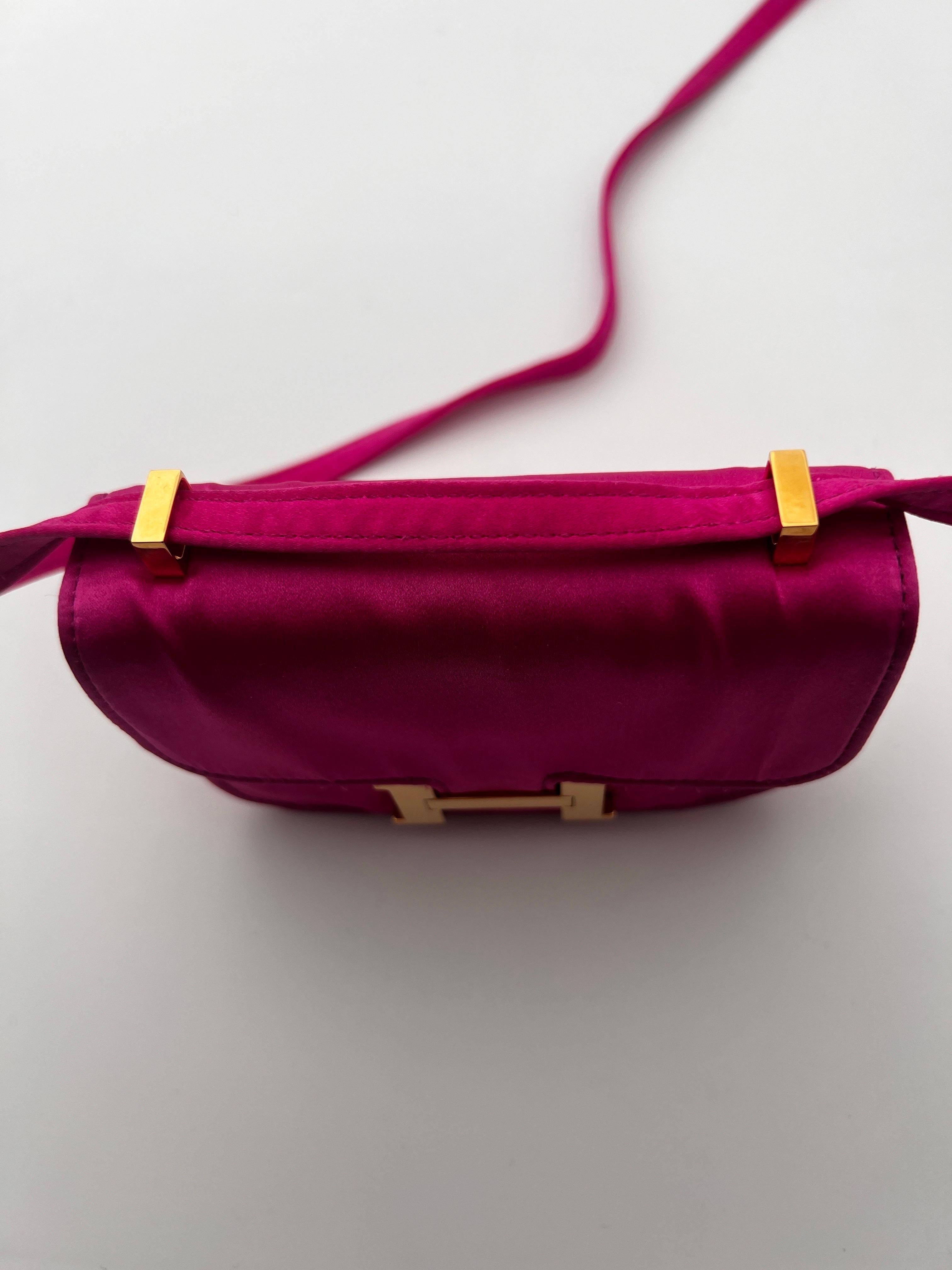 Hermès Mini Constance pink satin. For Sale 7
