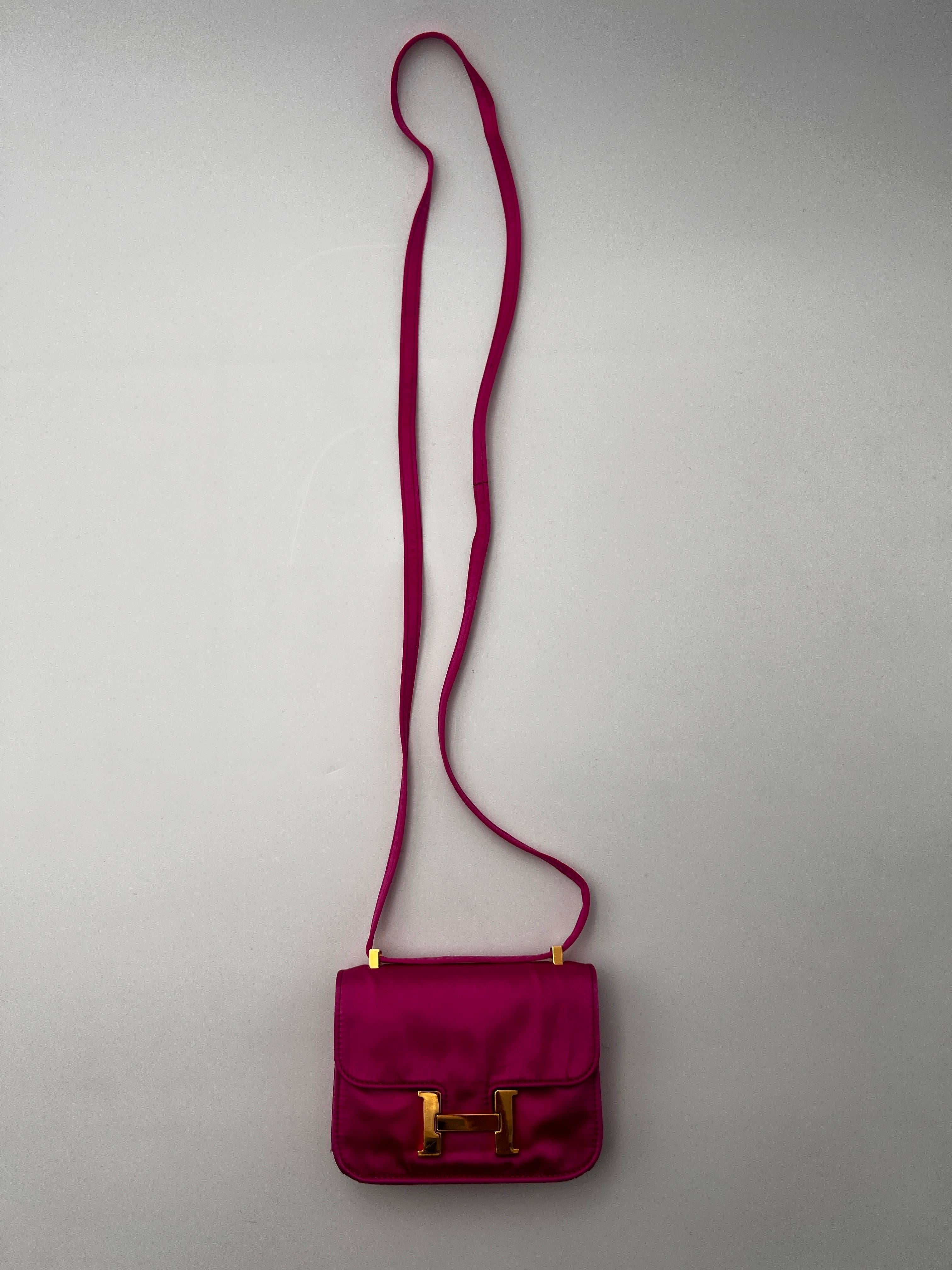 Hermès Mini Constance pink satin. For Sale 8
