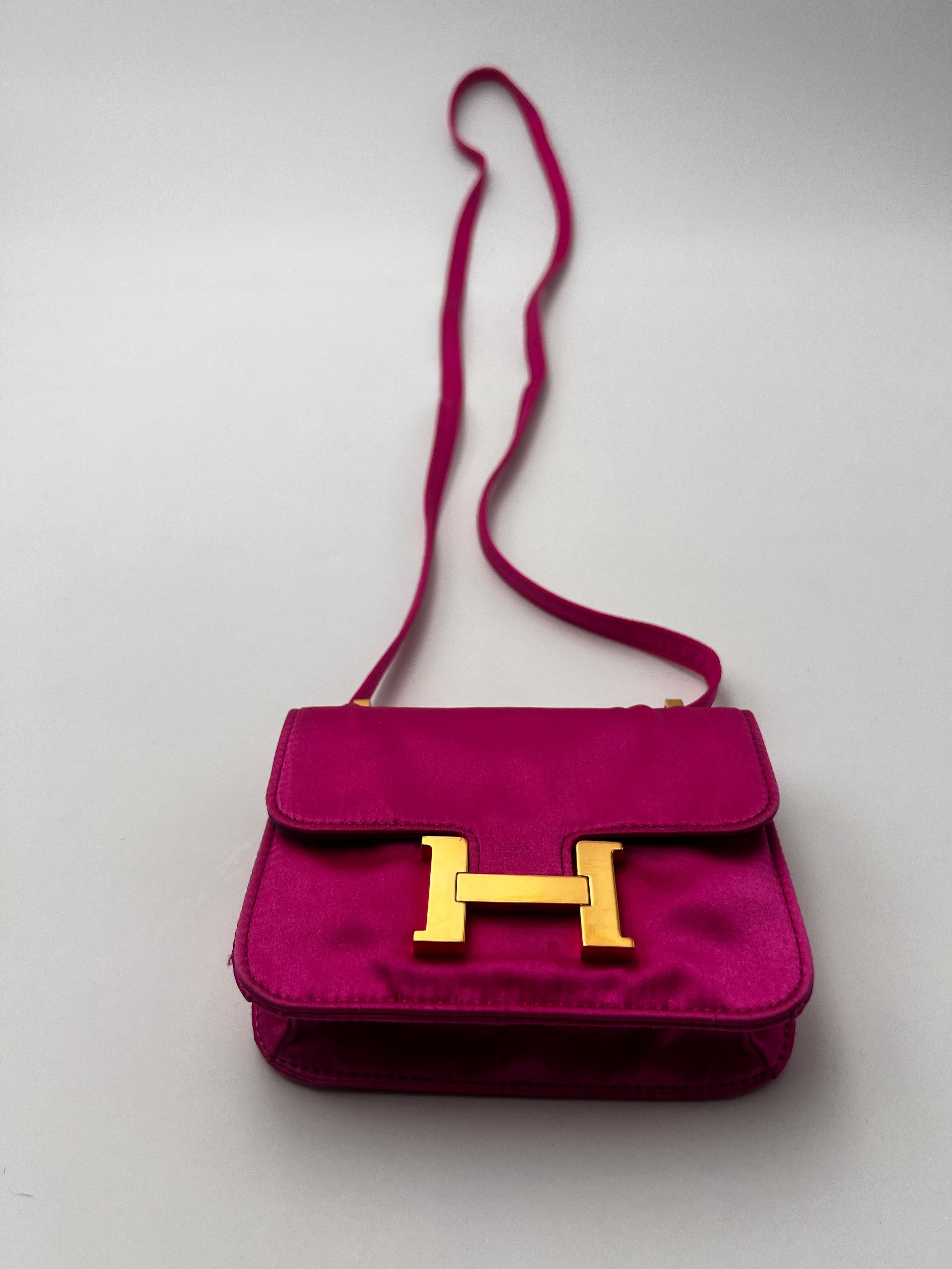 Hermès Mini Constance pink satin. For Sale 9