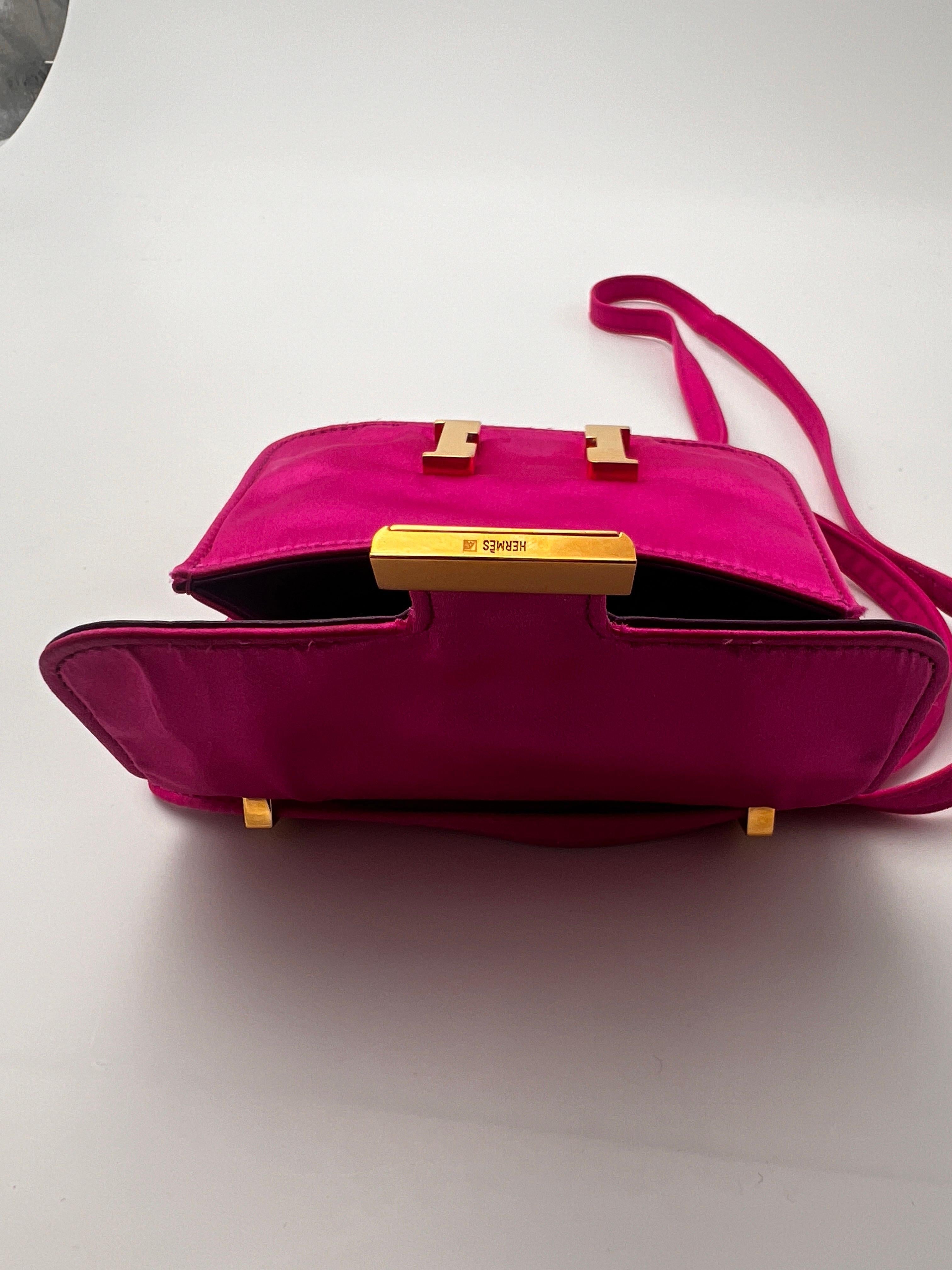Hermès Mini Constance pink satin. For Sale 10