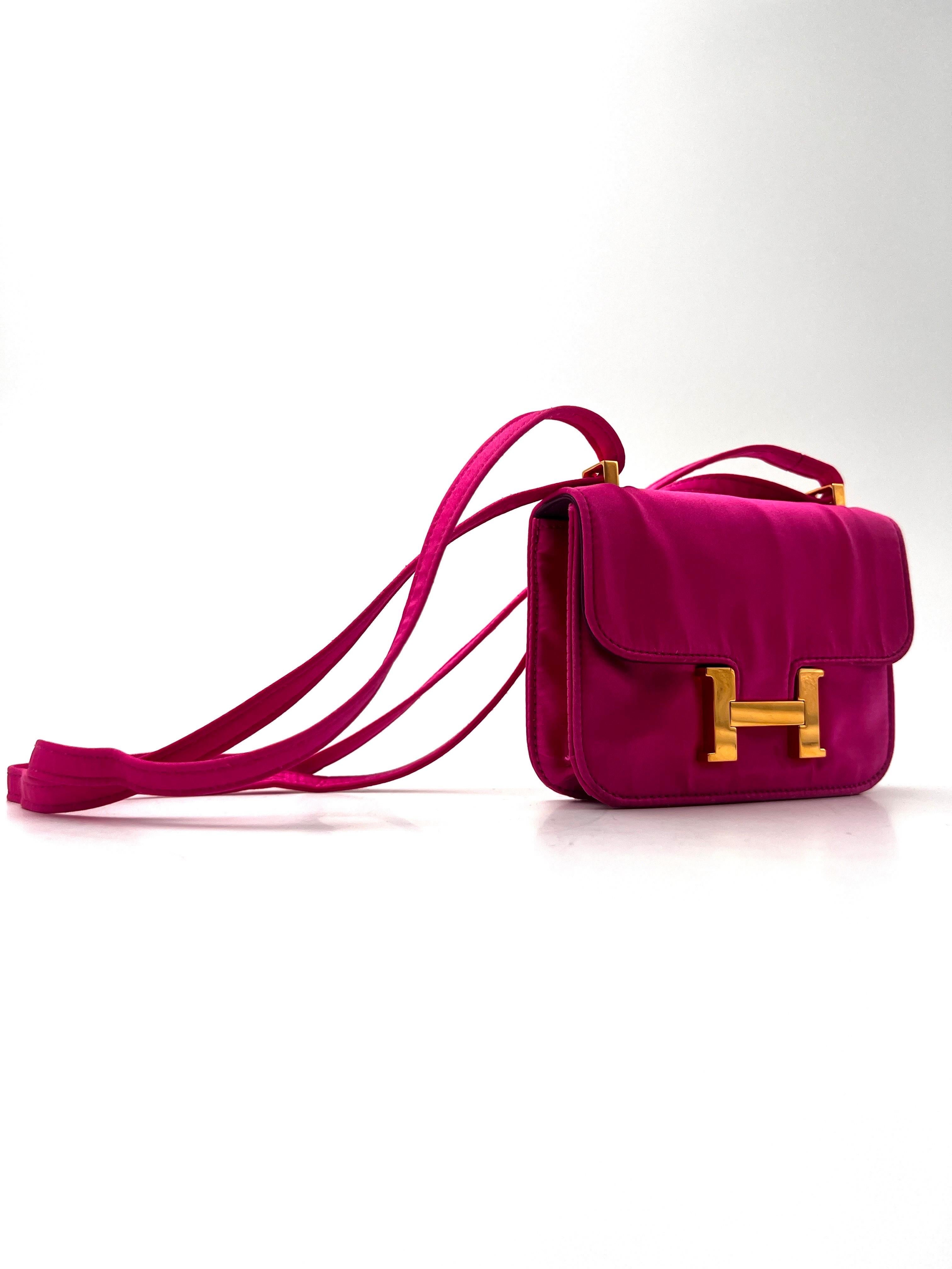 Hermès Mini Constance pink satin. For Sale 14