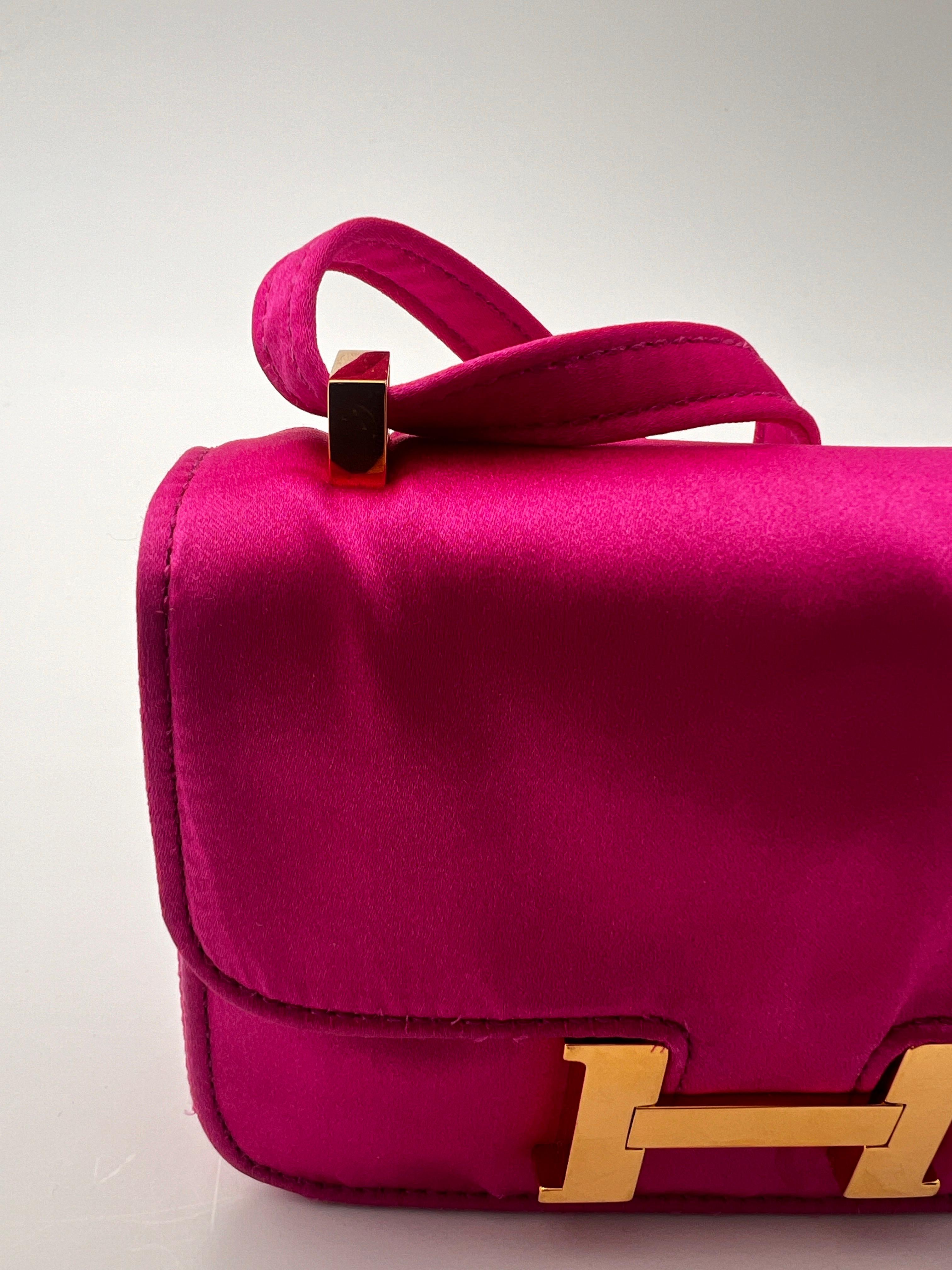 Pink Hermès Mini Constance pink satin. For Sale