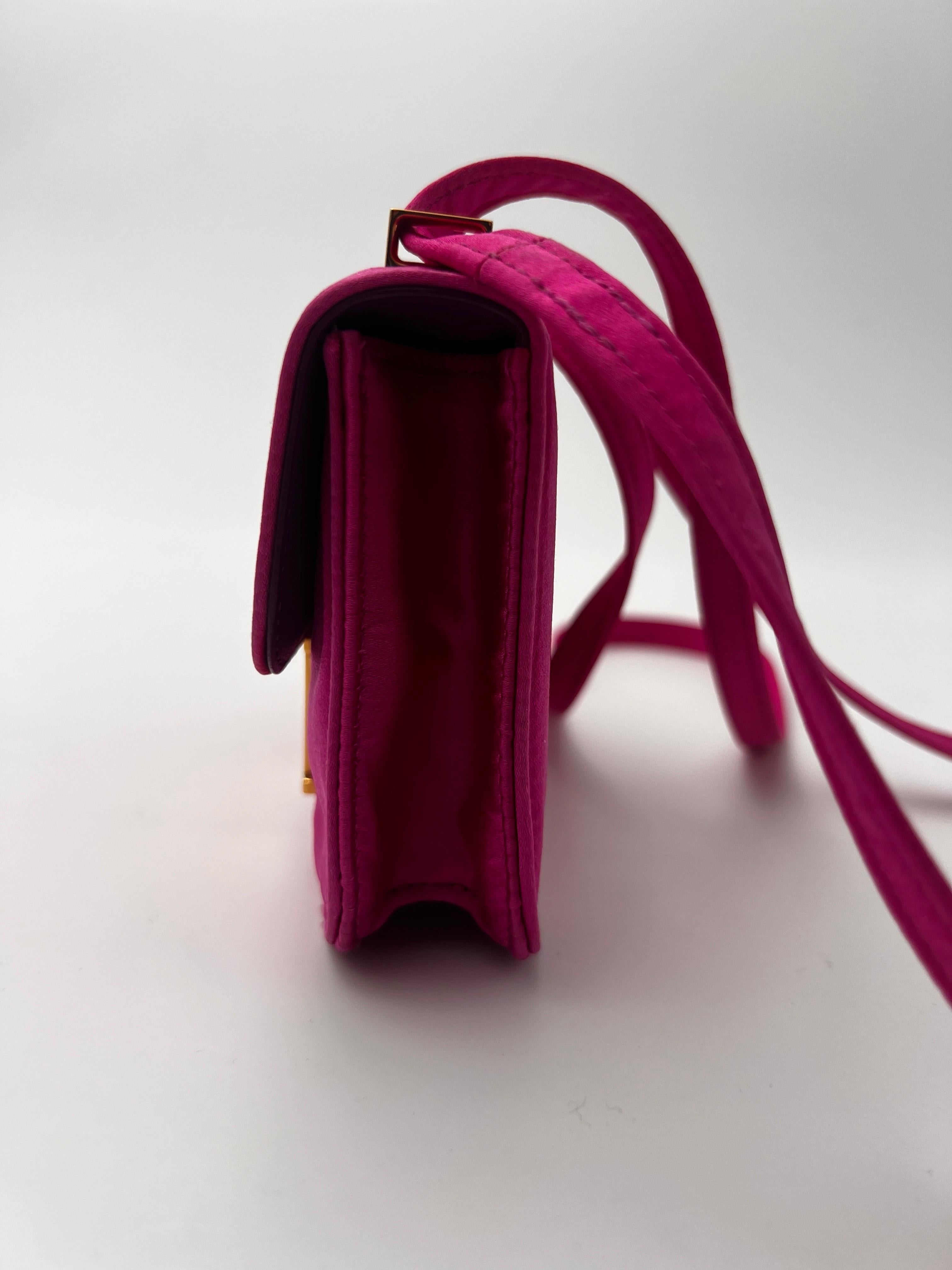 Women's Hermès Mini Constance pink satin. For Sale
