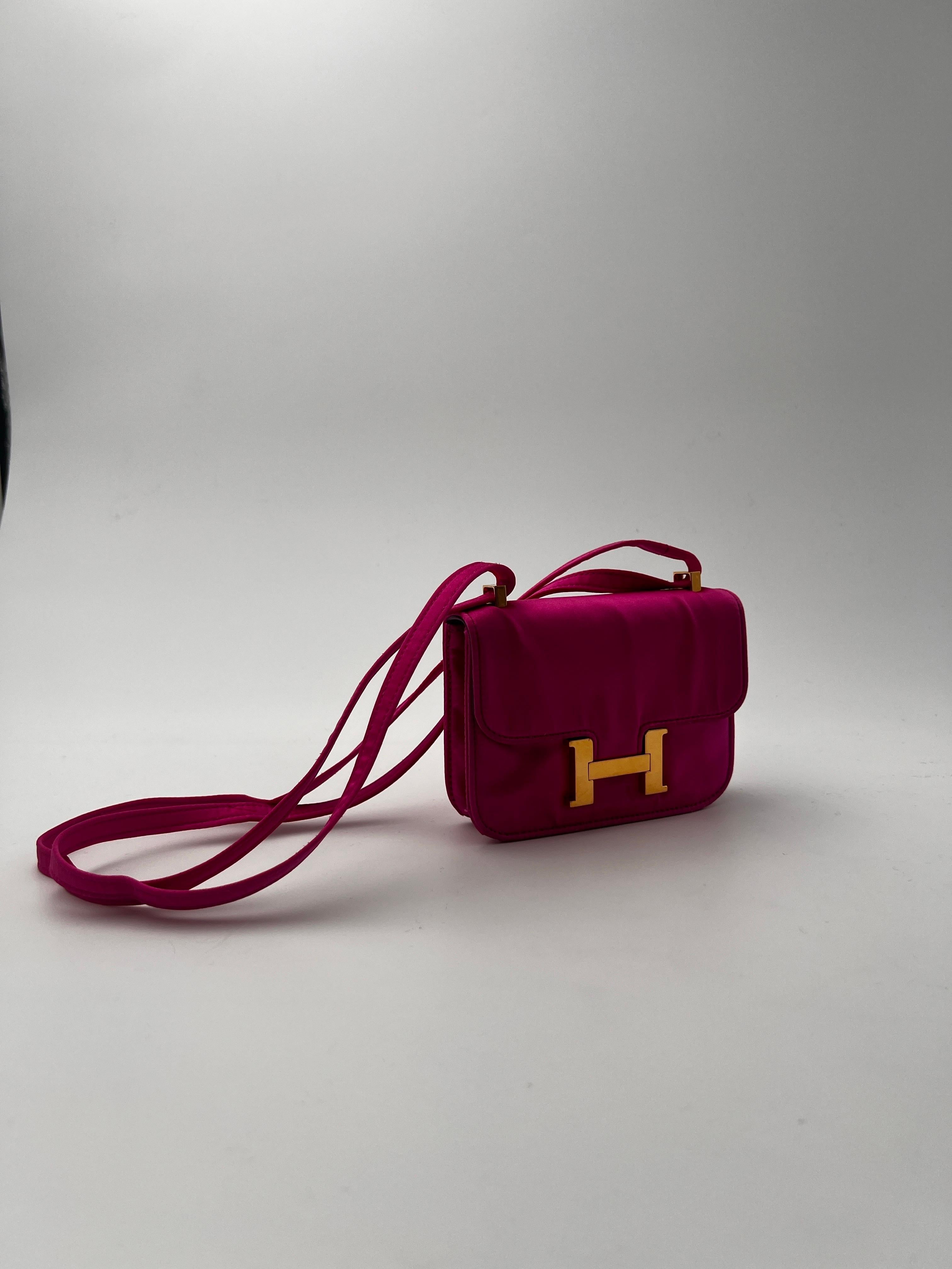Hermès Mini Constance pink satin. For Sale 2