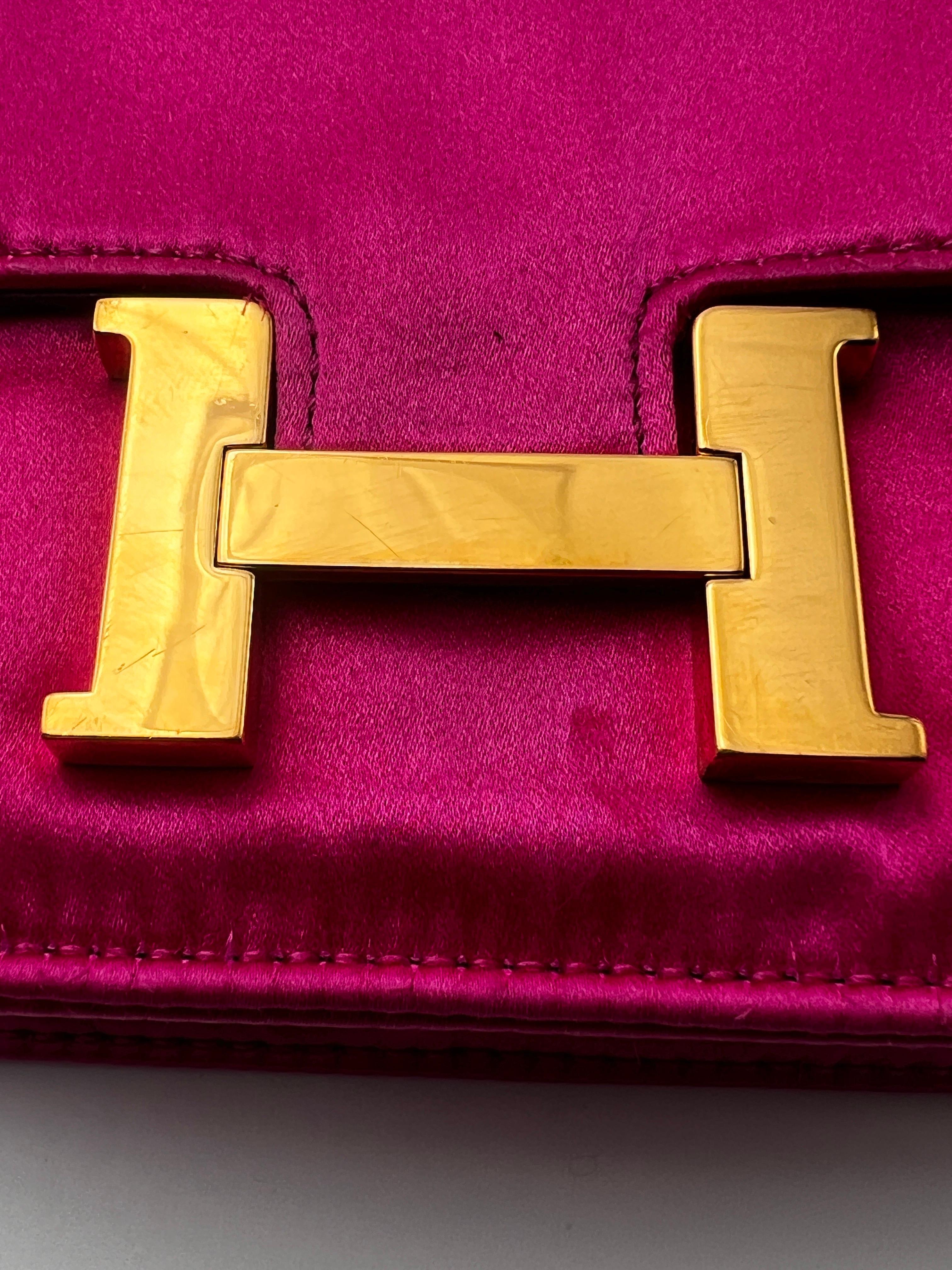 Hermès Mini Constance pink satin. For Sale 4