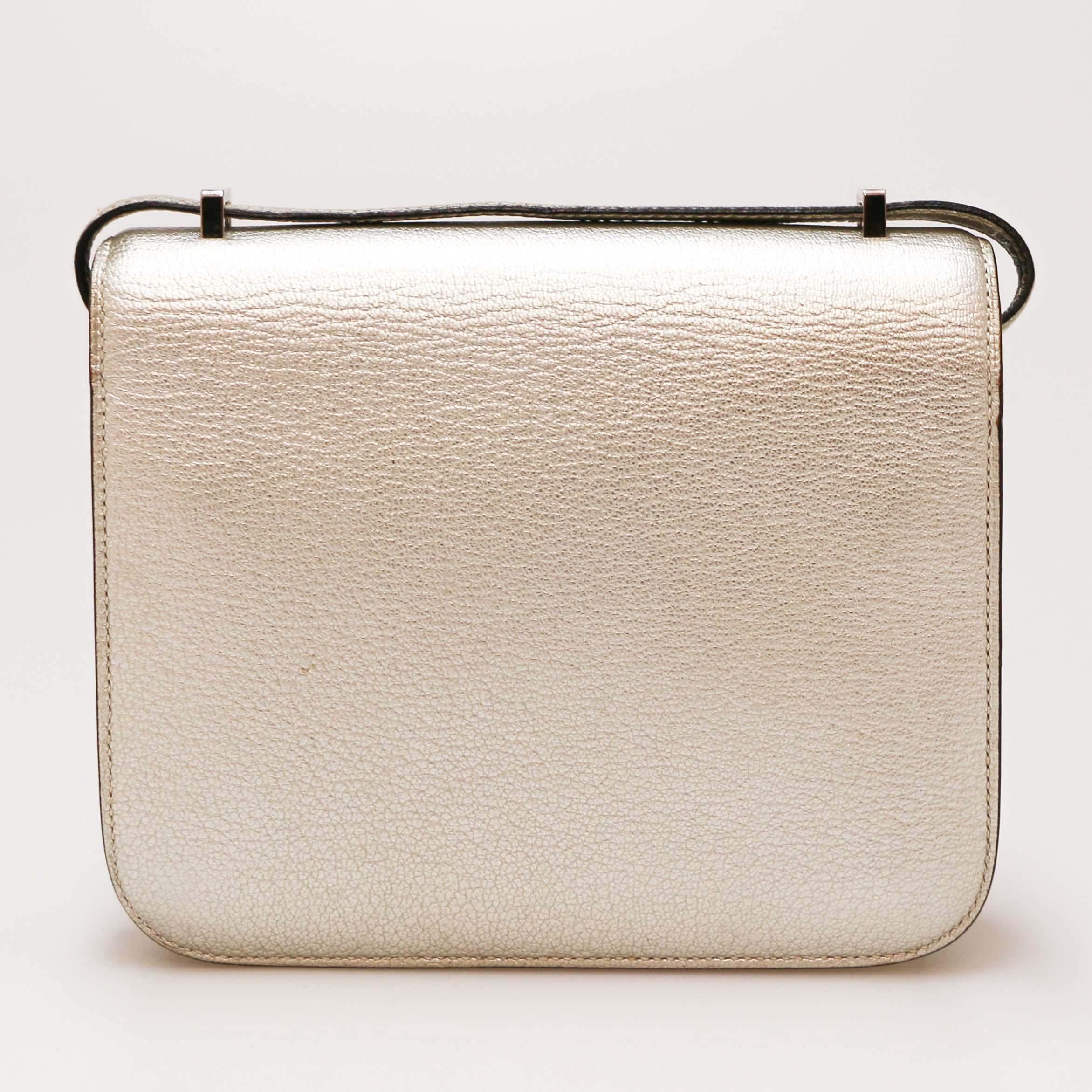 Beige Hermes Mini Constance Silver Leather