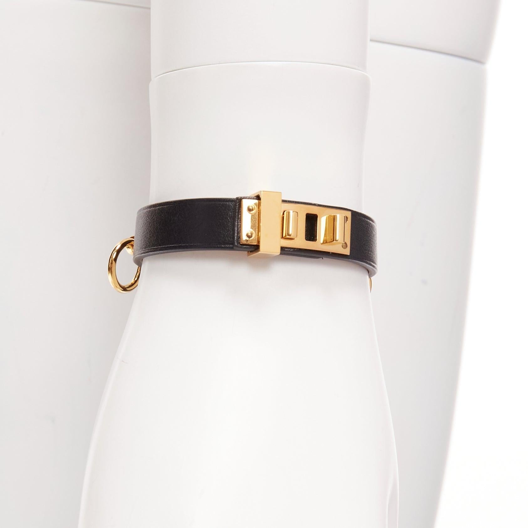 HERMES Mini Dog Anneaux gold ring black smooth leather lockette bracelet In Good Condition For Sale In Hong Kong, NT