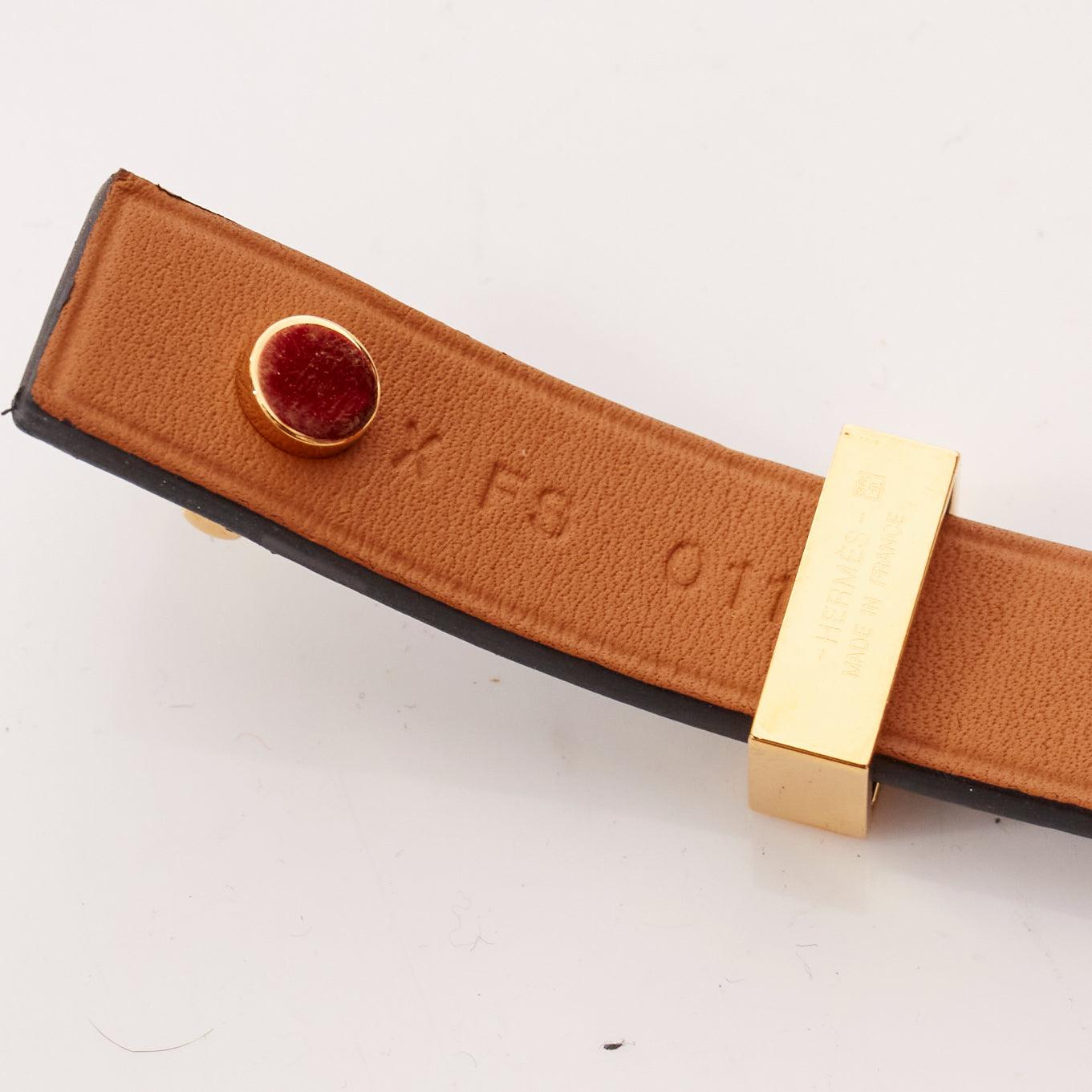 HERMES Mini Dog Anneaux gold ring black smooth leather lockette bracelet For Sale 1
