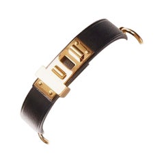 HERMES Mini Dog Anneaux gold ring black smooth leather lockette bracelet