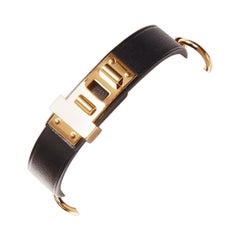 HERMES Mini Dog Anneaux gold ring black smooth leather lockette bracelet