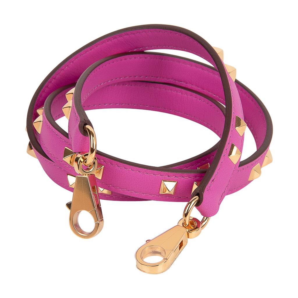 Women's Hermes Mini Dog Carres Bag Strap 16mm Magnolia Pink Gold Hardware For Sale