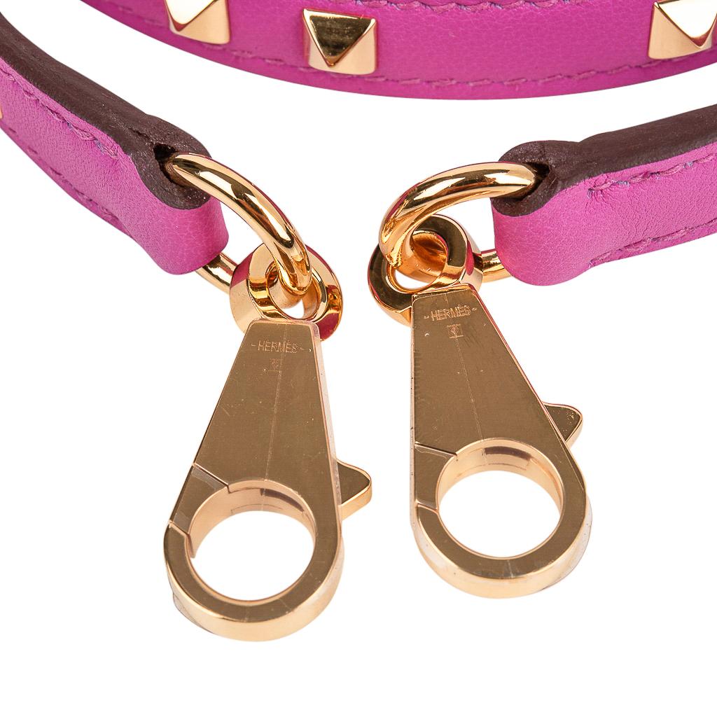 Hermes Mini Dog Carres Bag Strap 16mm Magnolia Pink Gold Hardware  For Sale 2