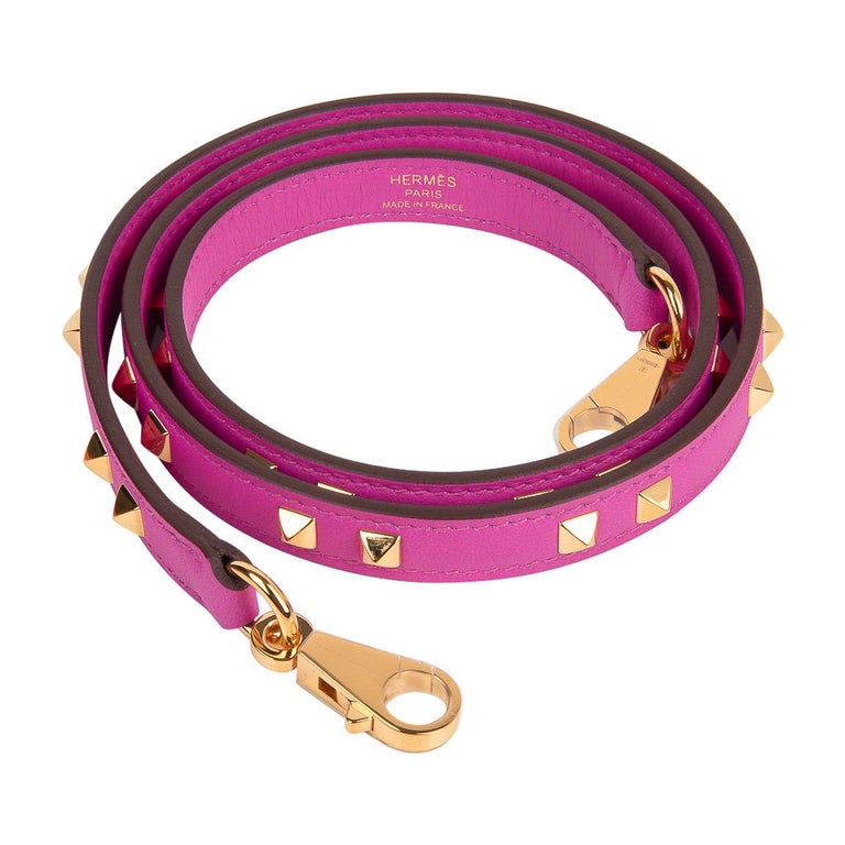 Hermes Mini Dog Carres Bag Strap 16mm Magnolia Pink Gold Hardware  For Sale 3