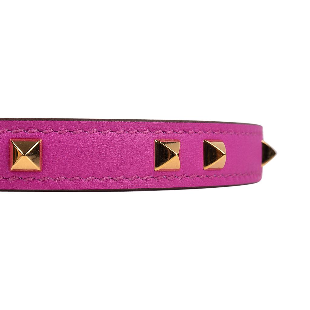Hermes Mini Dog Carres Bag Strap 16mm Magnolia Pink Gold Hardware  For Sale 4