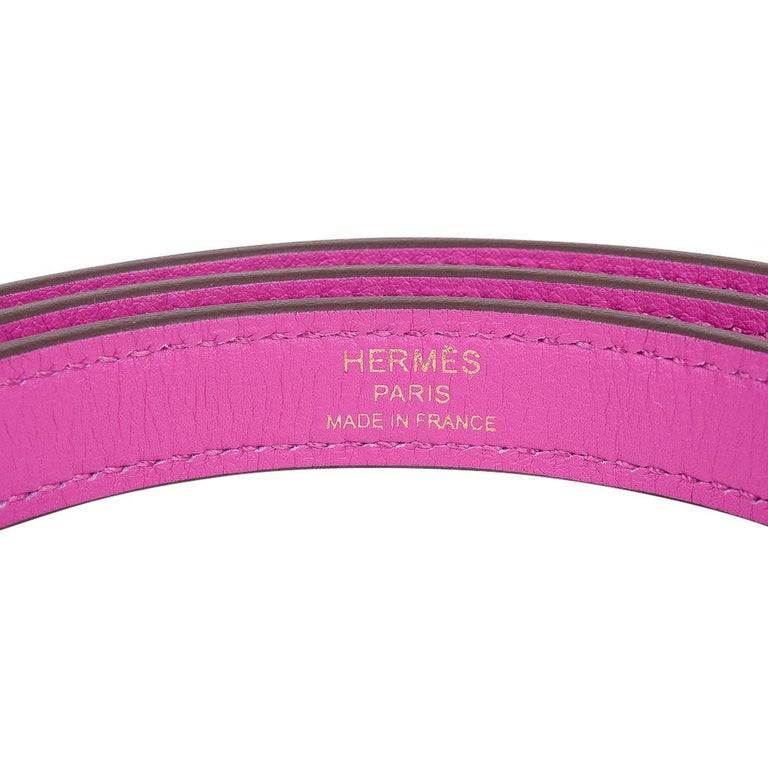 Hermes Mini Dog Carres Bag Strap 16mm Magnolia Pink Gold Hardware  For Sale 5