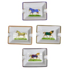 Vintage Hermes Mini Equestrian Porcelain Ashtrays Set of 4 