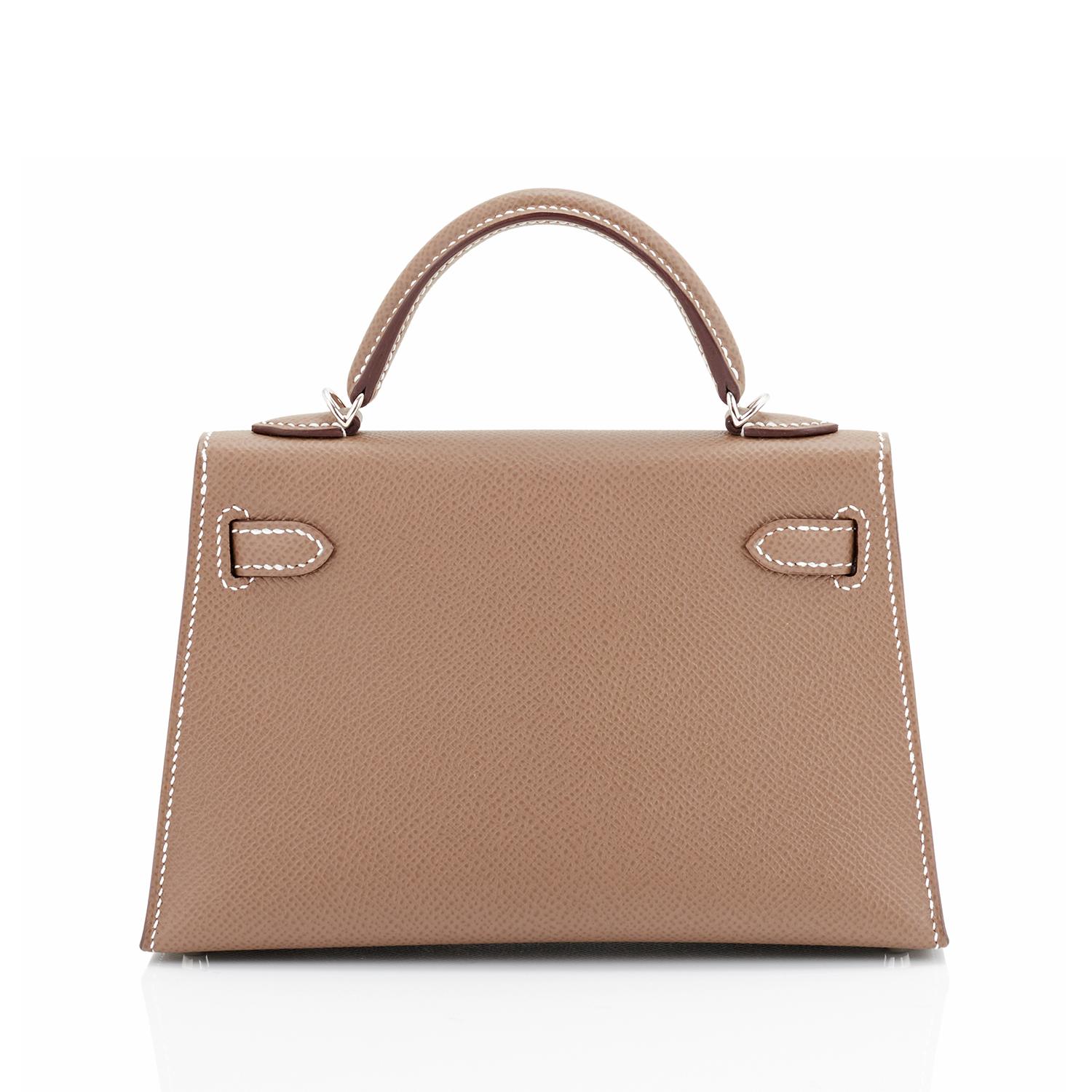 Brown Hermes Mini Etoupe Kelly 20cm Epsom Bag New in Box