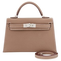 Hermes Mini Etoupe Kelly 20cm Epsom Bag New in Box
