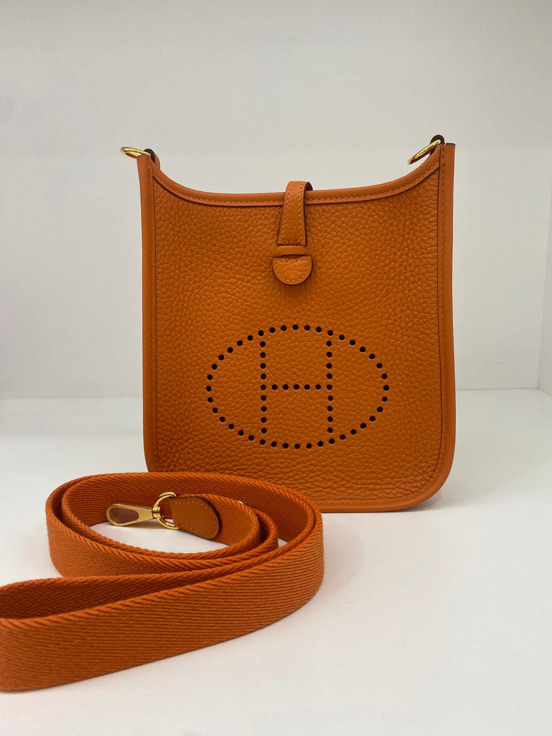 Hermes Mini Evelyn Orange GHW In Excellent Condition For Sale In Double Bay, AU