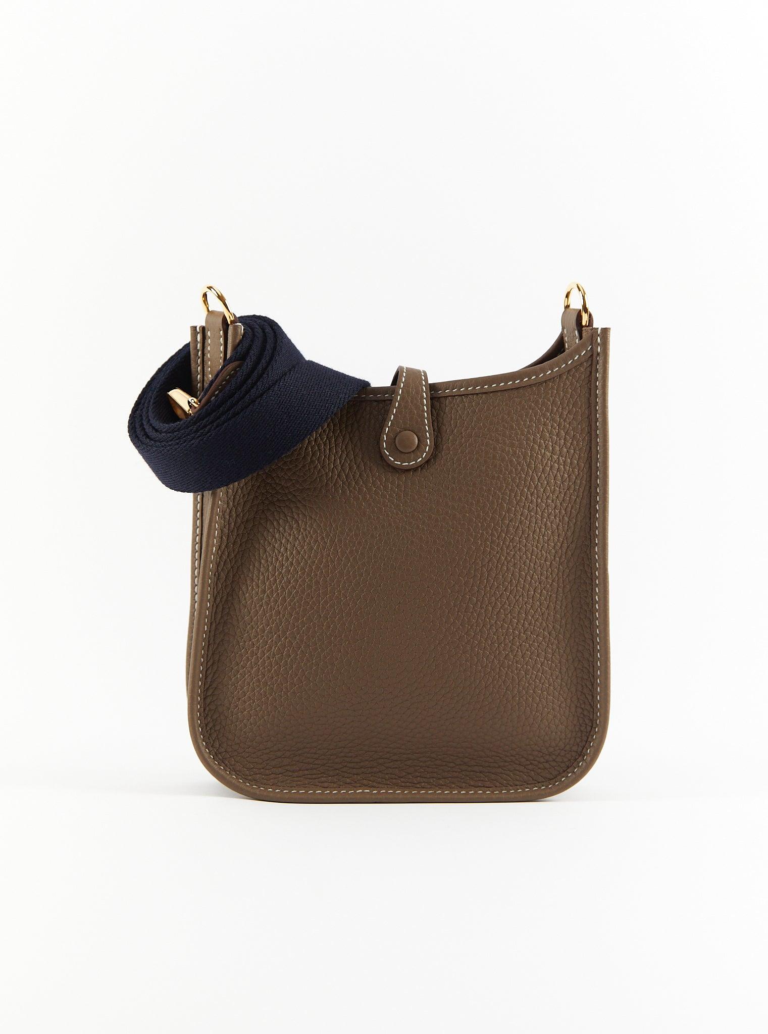 HERMÈS MINI EVELYN TPM ETOUPE WITH BLUE ENCRE STRAP Clemence Leather with Gold H 1