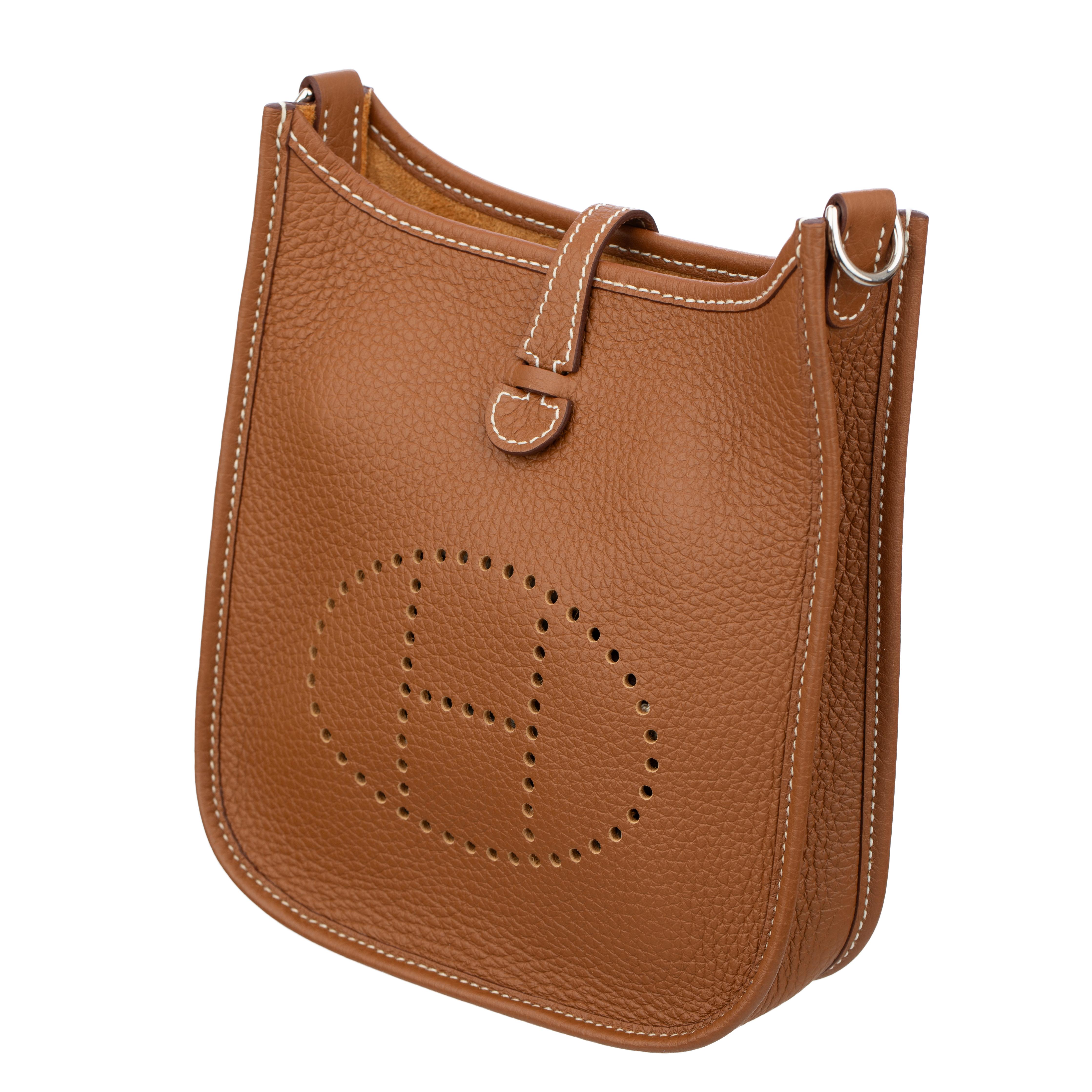 Hermes Mini Evelyn TPM Gold Clemence Leather Palladium Hardware In Excellent Condition In Sydney, New South Wales