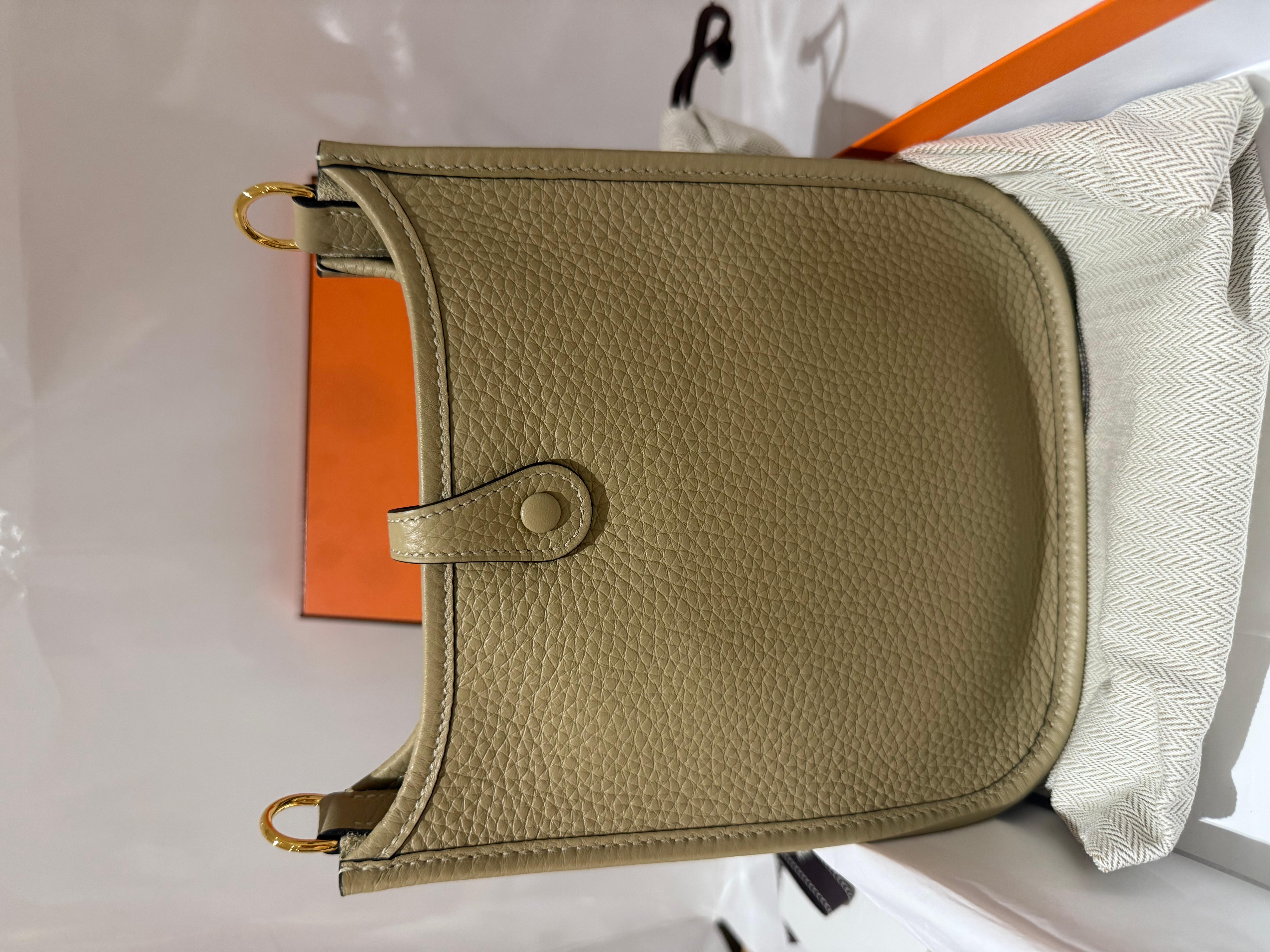Hermes Mini Evelyne 16 Beige Marfa Clemence mit Goldbeschlägen für Damen oder Herren im Angebot