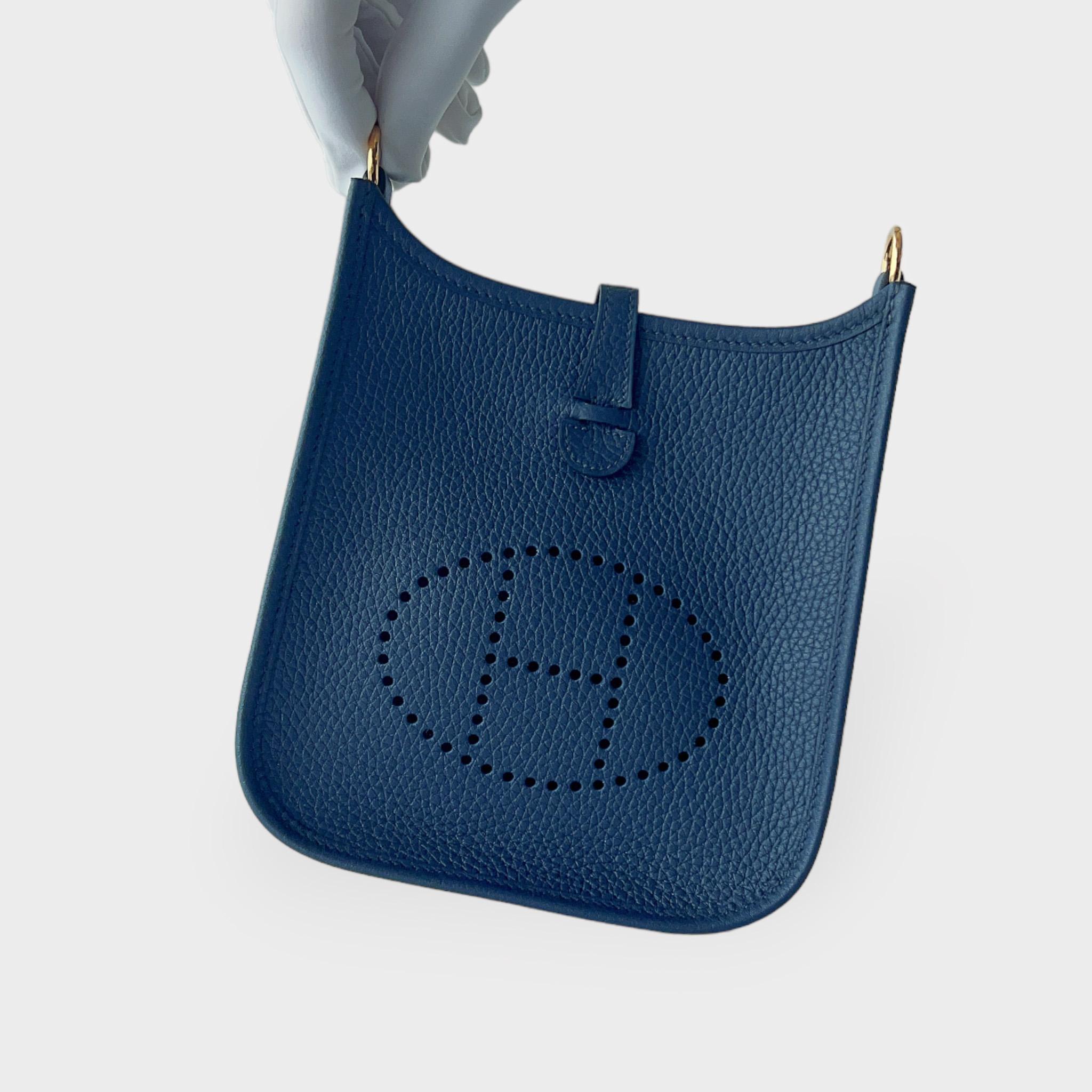 Women's Hermes Mini Evelyne 16 Bleu De Prusse With Gold Plated Hardware, B Stamp 2023