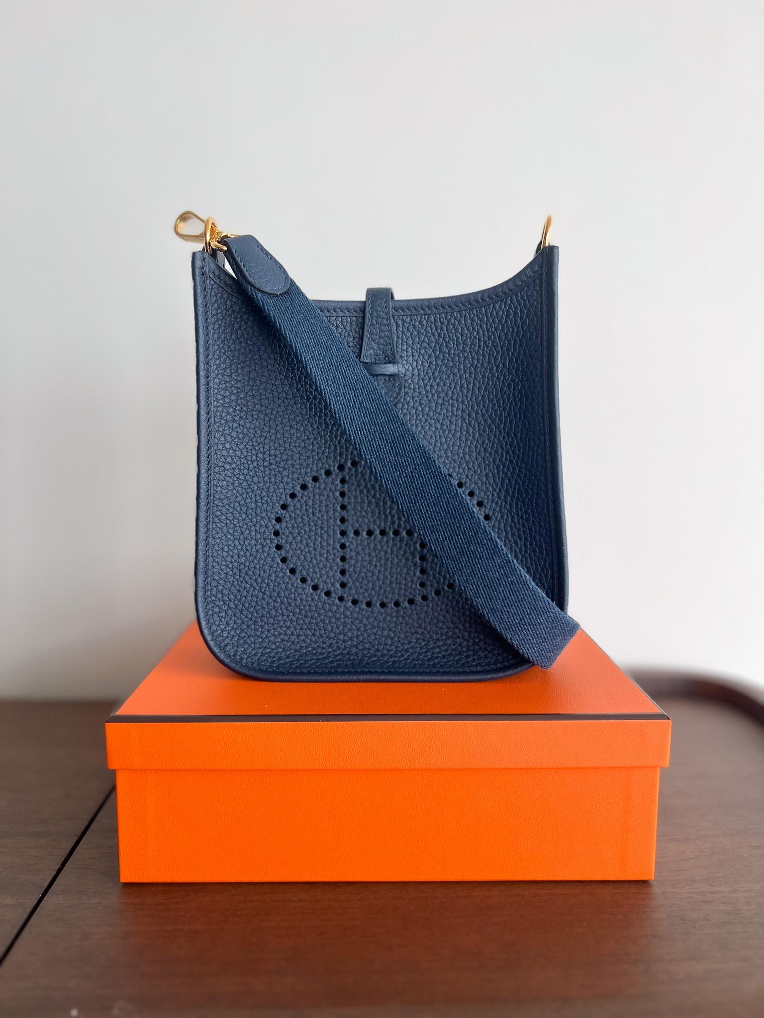 Hermes Mini Evelyne 16 Bleu De Prusse With Gold Plated Hardware, B Stamp 2023 2