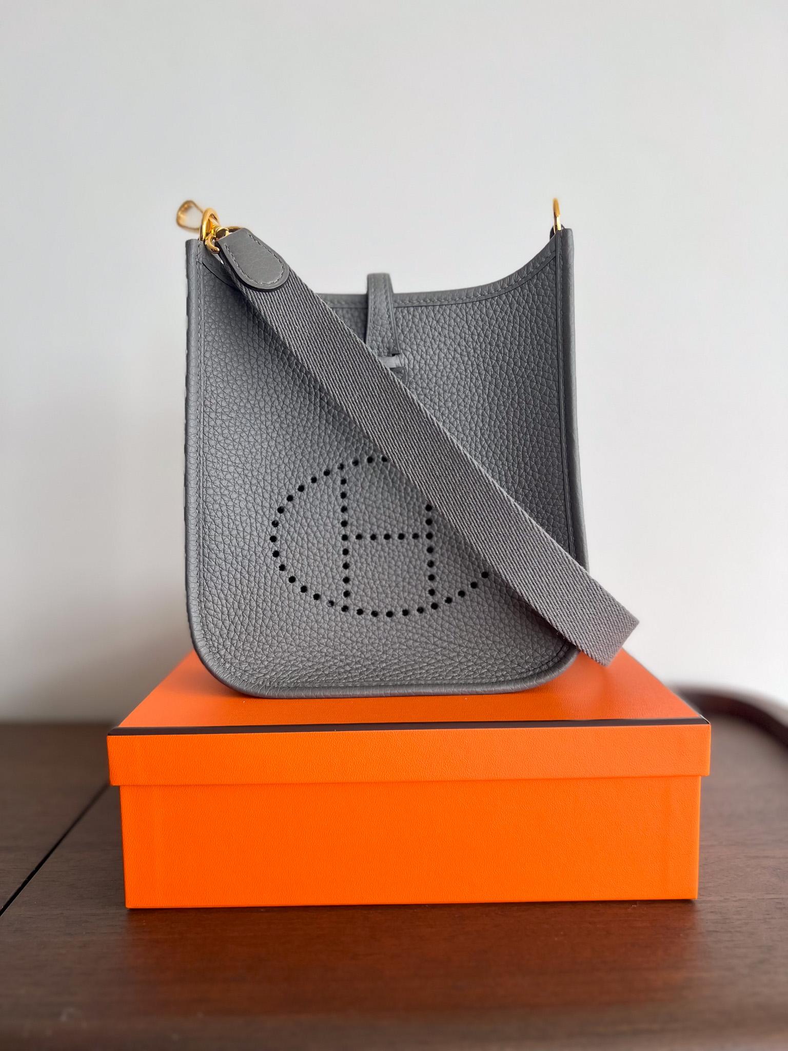 Hermes Mini Evelyne 16 Gris Meyer With Gold Plated Hardware, B Stamp 2023 3