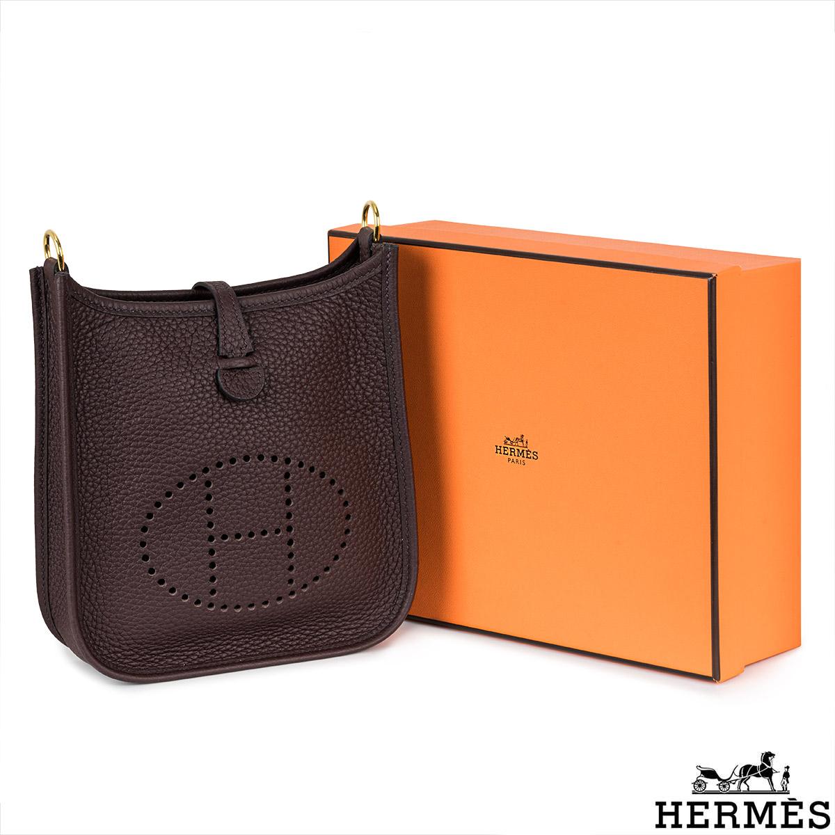 Hermès Mini Evelyne 16cm Chocolate Clemence GHW For Sale 2
