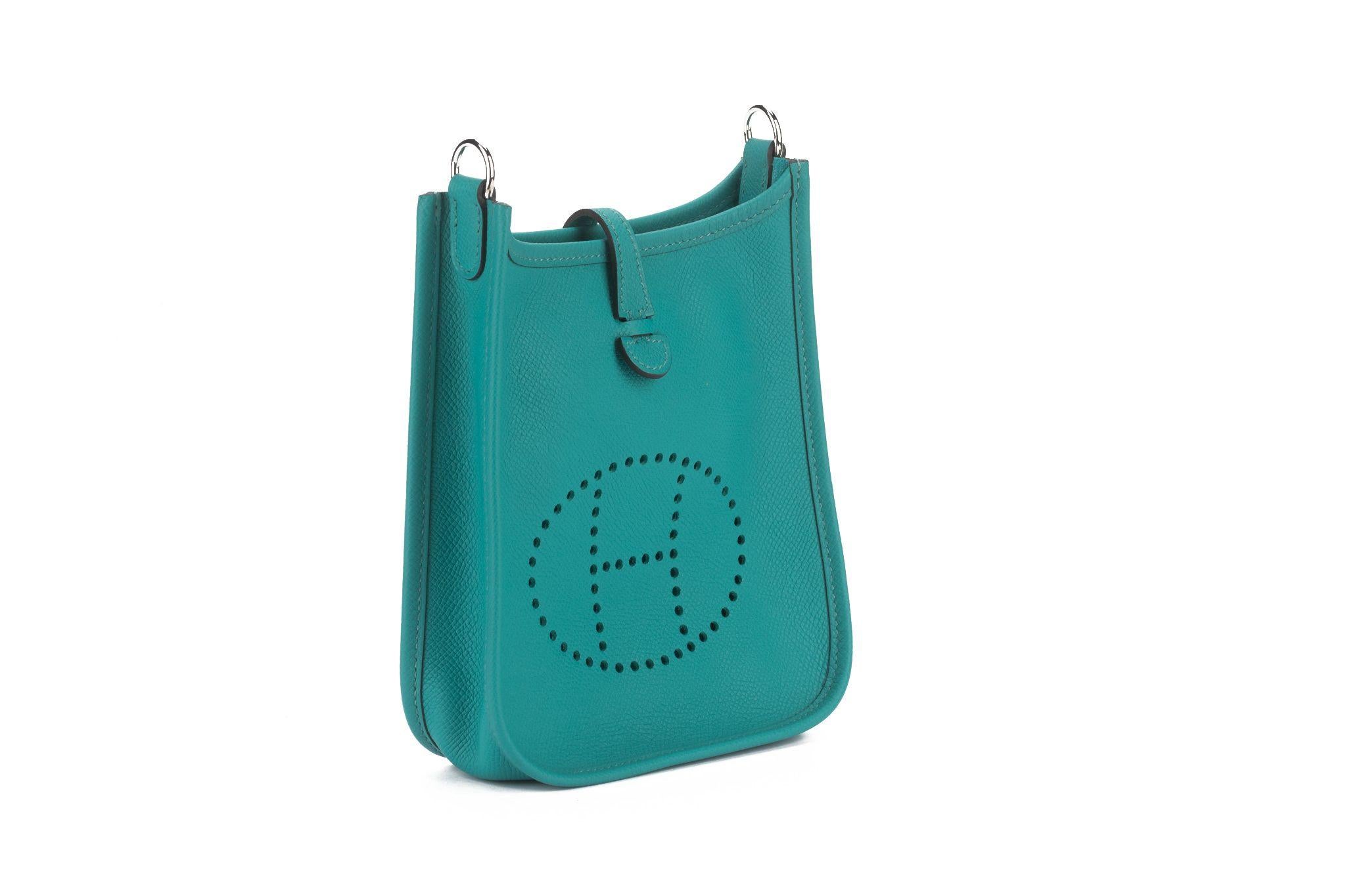 Women's Hermès Mini Evelyne Blue Paon Epsom