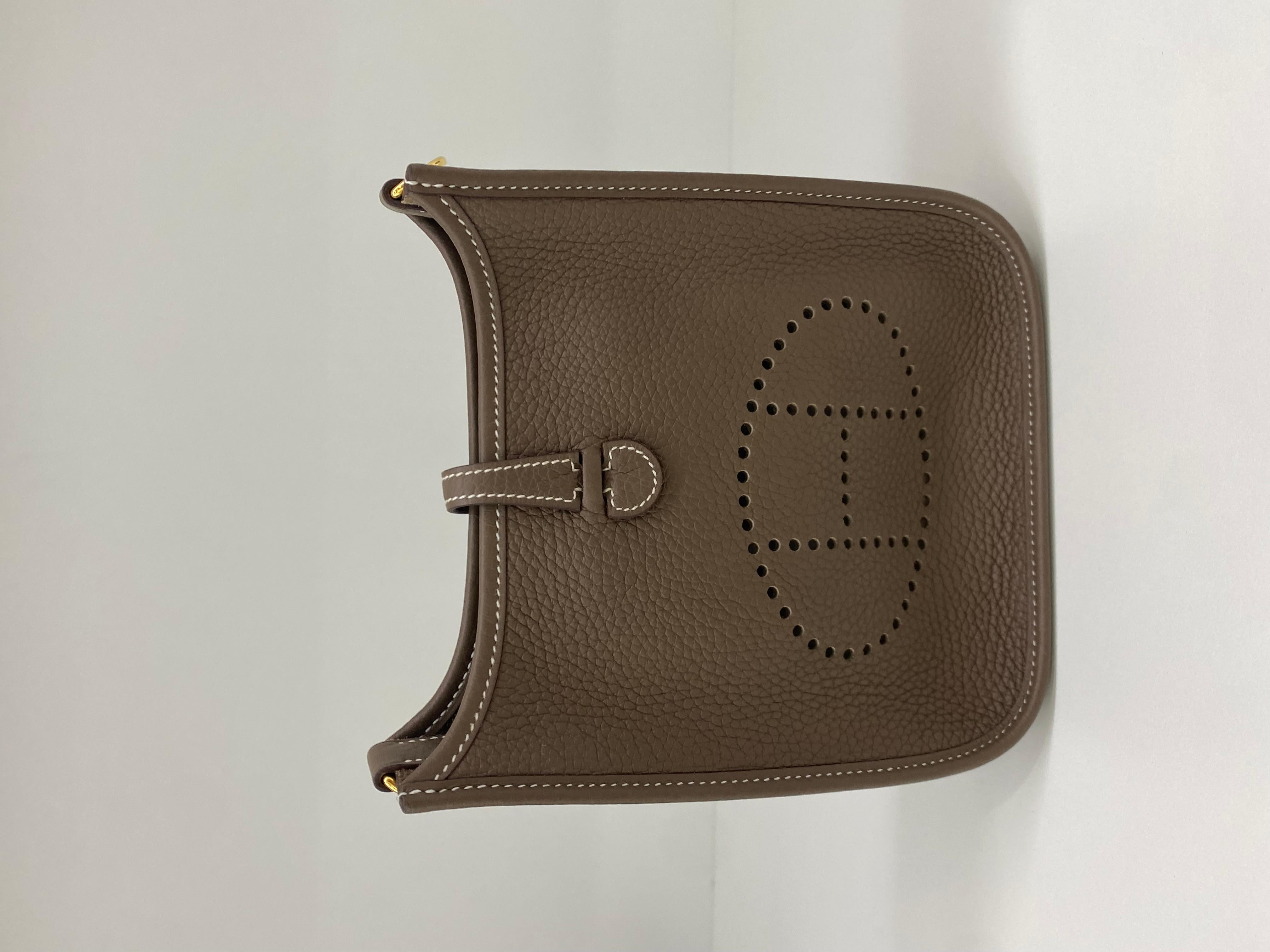 Hermes Mini Evelyne Etoupe GHW For Sale 2