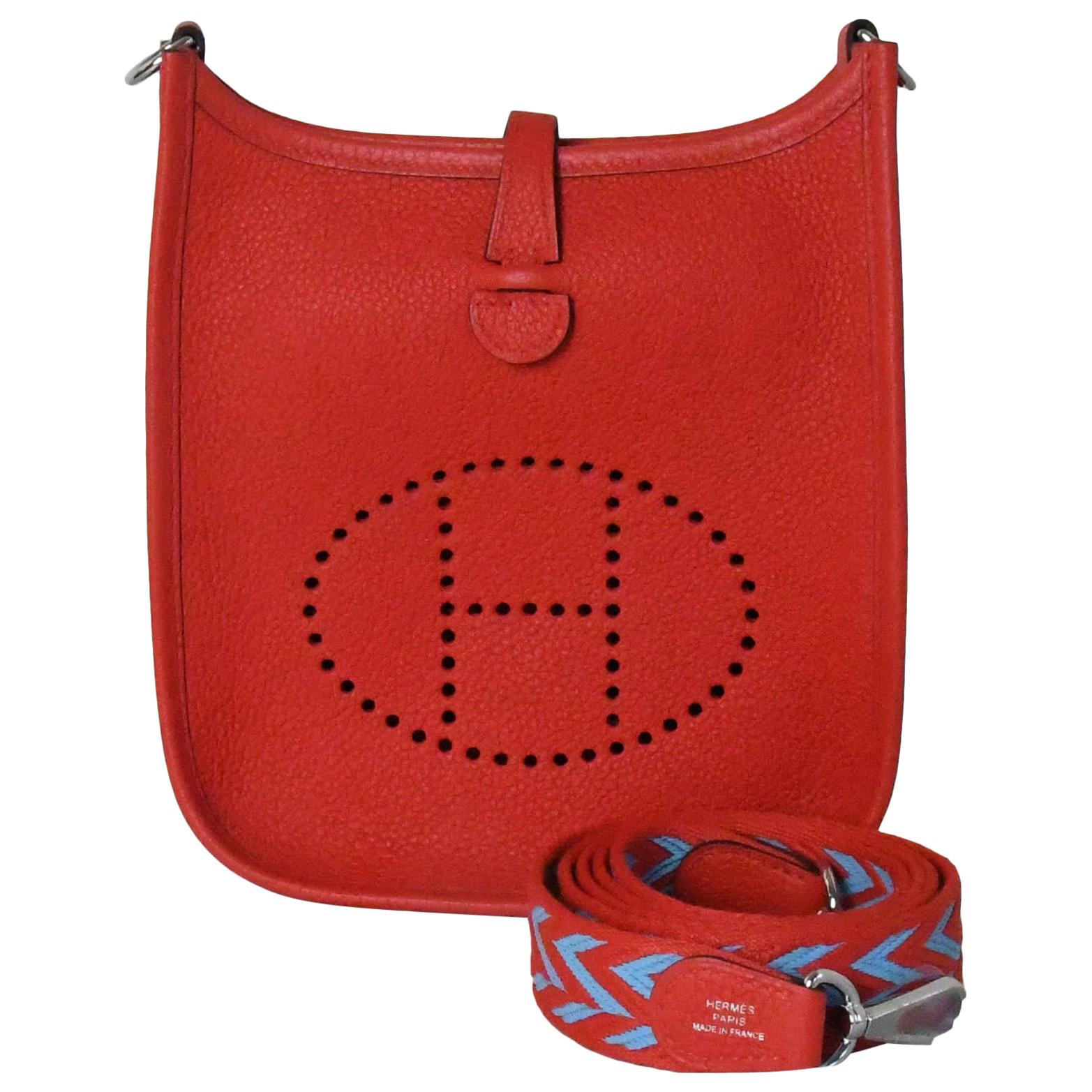 Hermes Mini Evelyne Palladium Hardware Rouge Coeur (Special Strap) For Sale