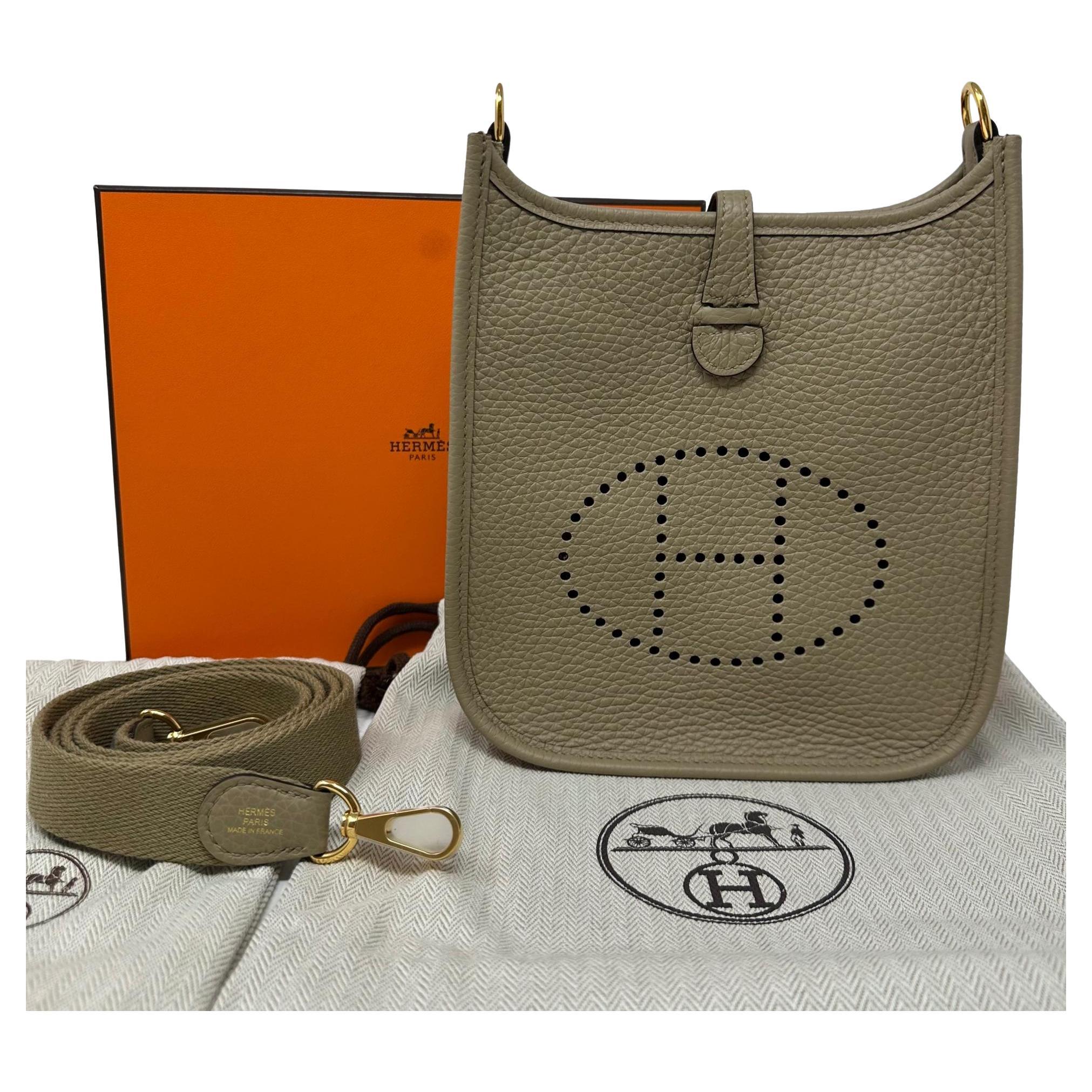 HERMES Mini Evelyne TPM 16 "Beige Marfa" Clemence Leather GHW For Sale