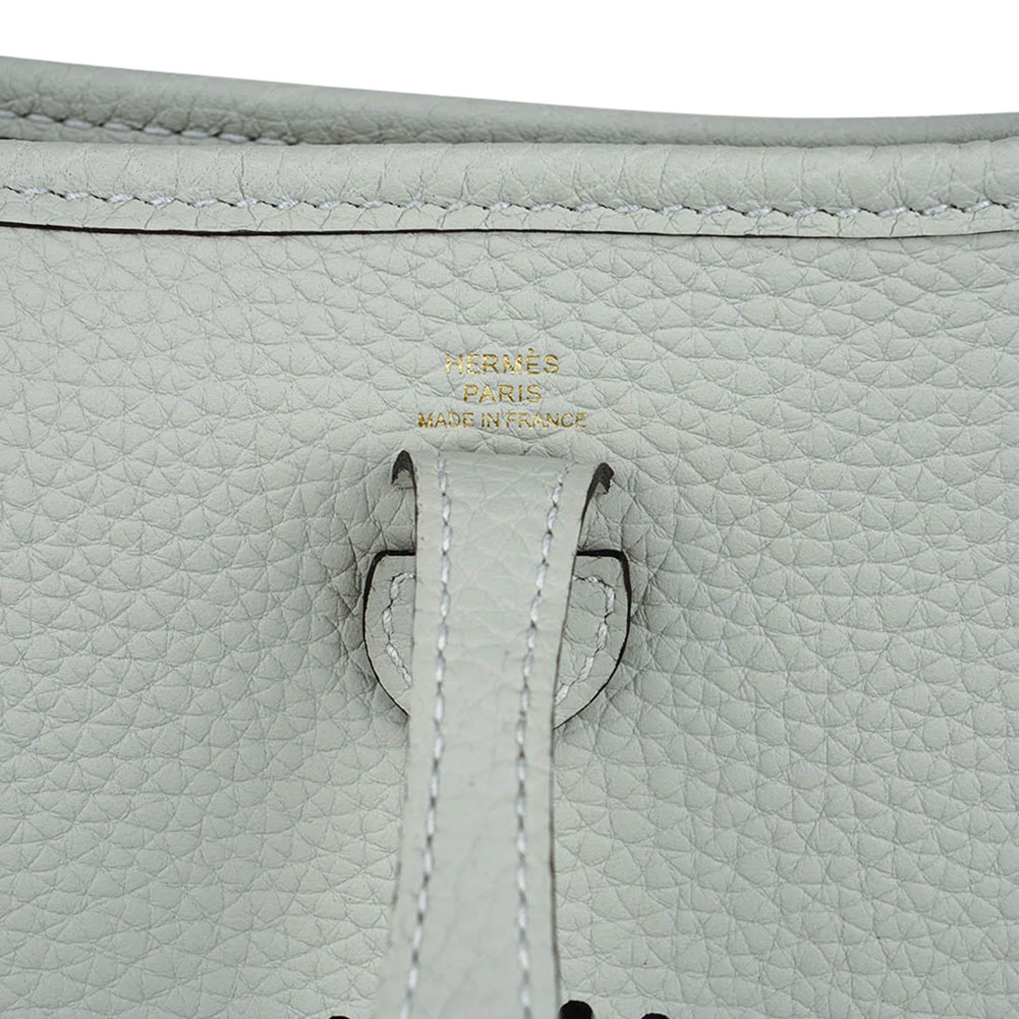 Women's Hermes Mini Evelyne TPM Gris Neve Crossbody Bag Clemence Leather Gold Hardware