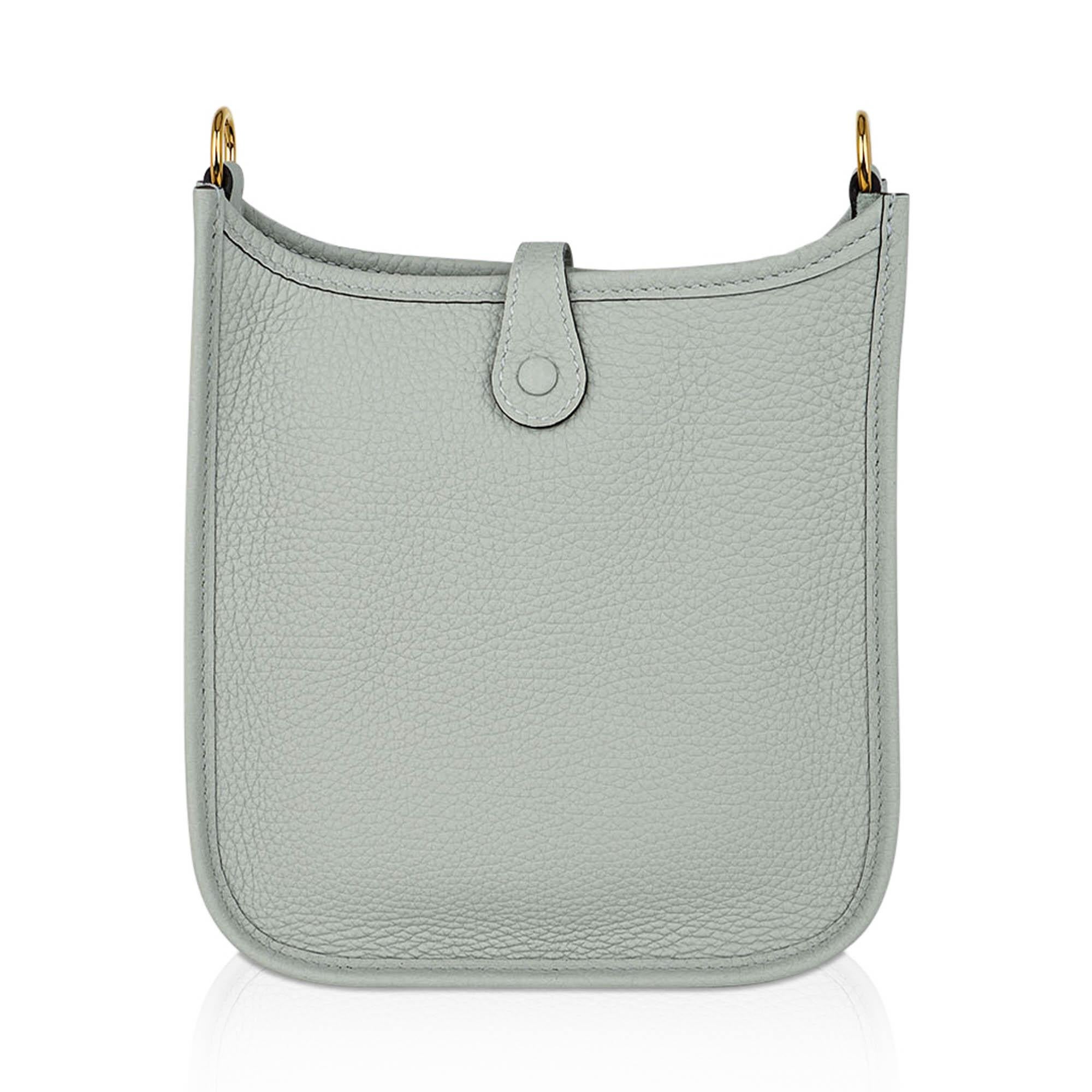 Hermes Mini Evelyne TPM Gris Neve Crossbody Bag Clemence Leather Gold Hardware 2