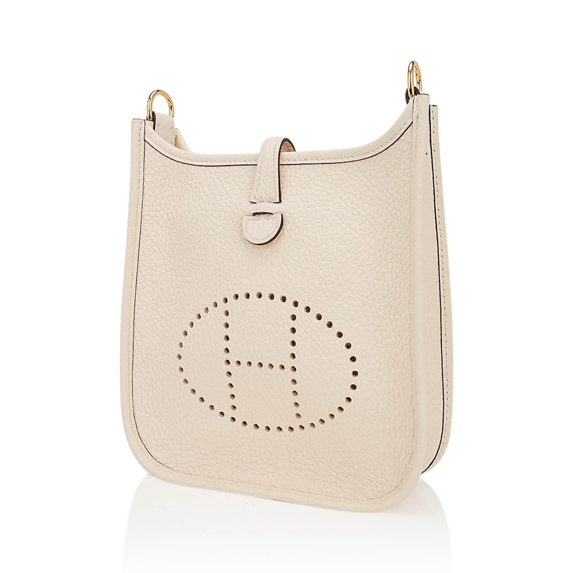 Hermes Mini Evelyne TPM Nata Crossbody Bolso Clemence Piel Herrajes Dorados en Nuevo estado para la venta en Miami, FL