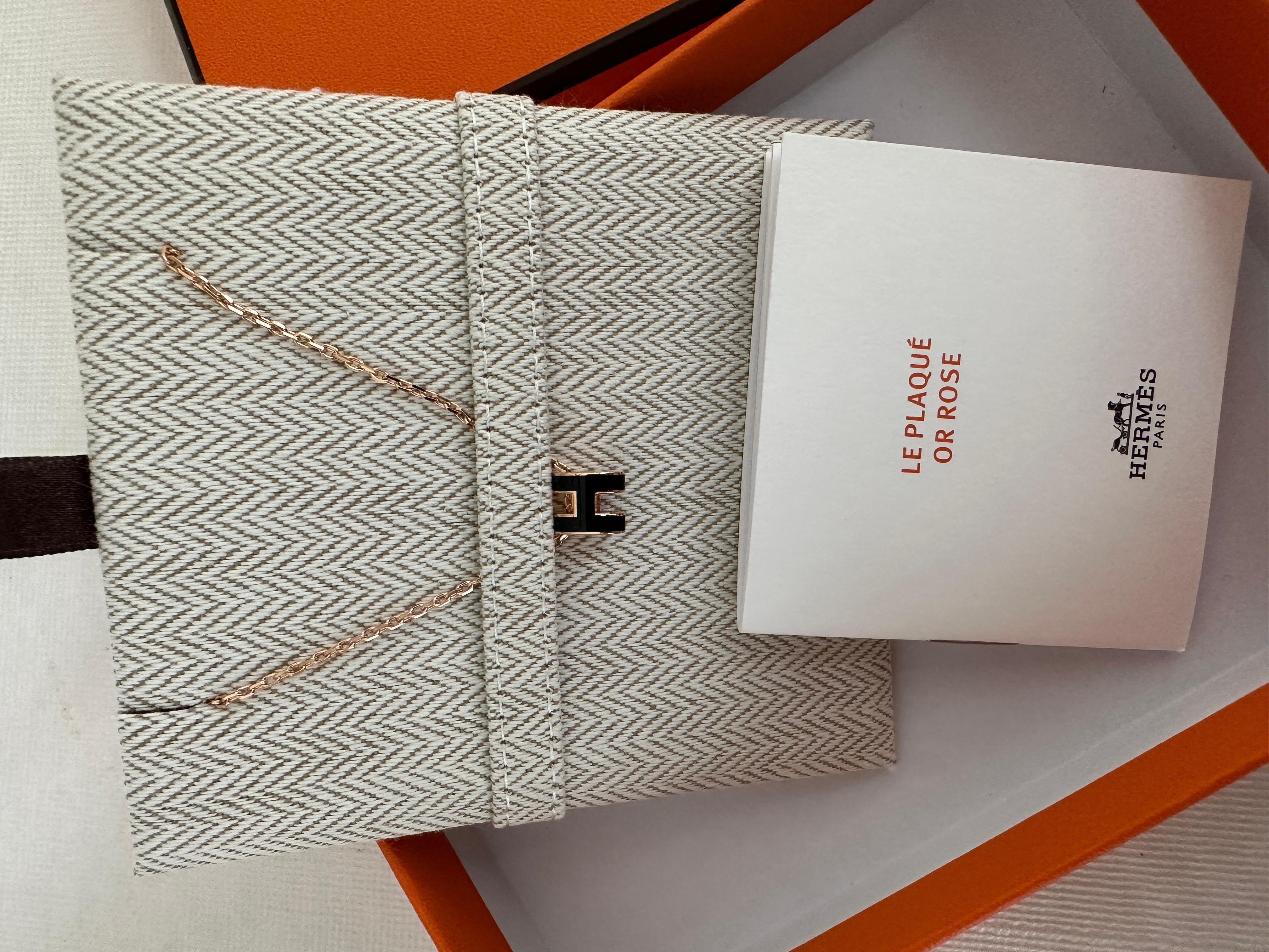 Hermes Mini H Pop Necklace Black Rose Gold Pendant New  In New Condition In West Chester, PA