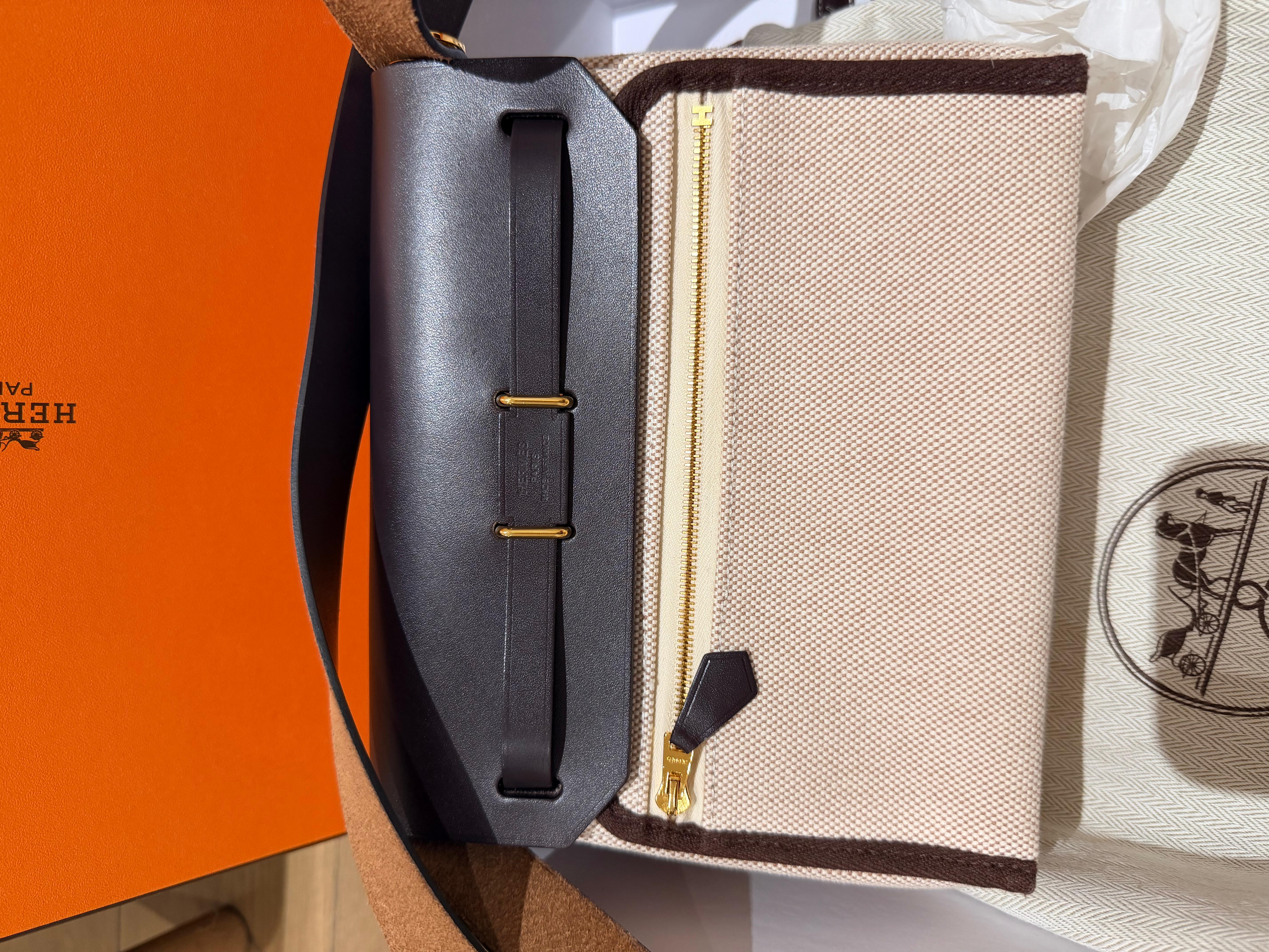 da uomo o donna Borsa Hermes Mini Herbag 20 in Ecru Ebene in vendita