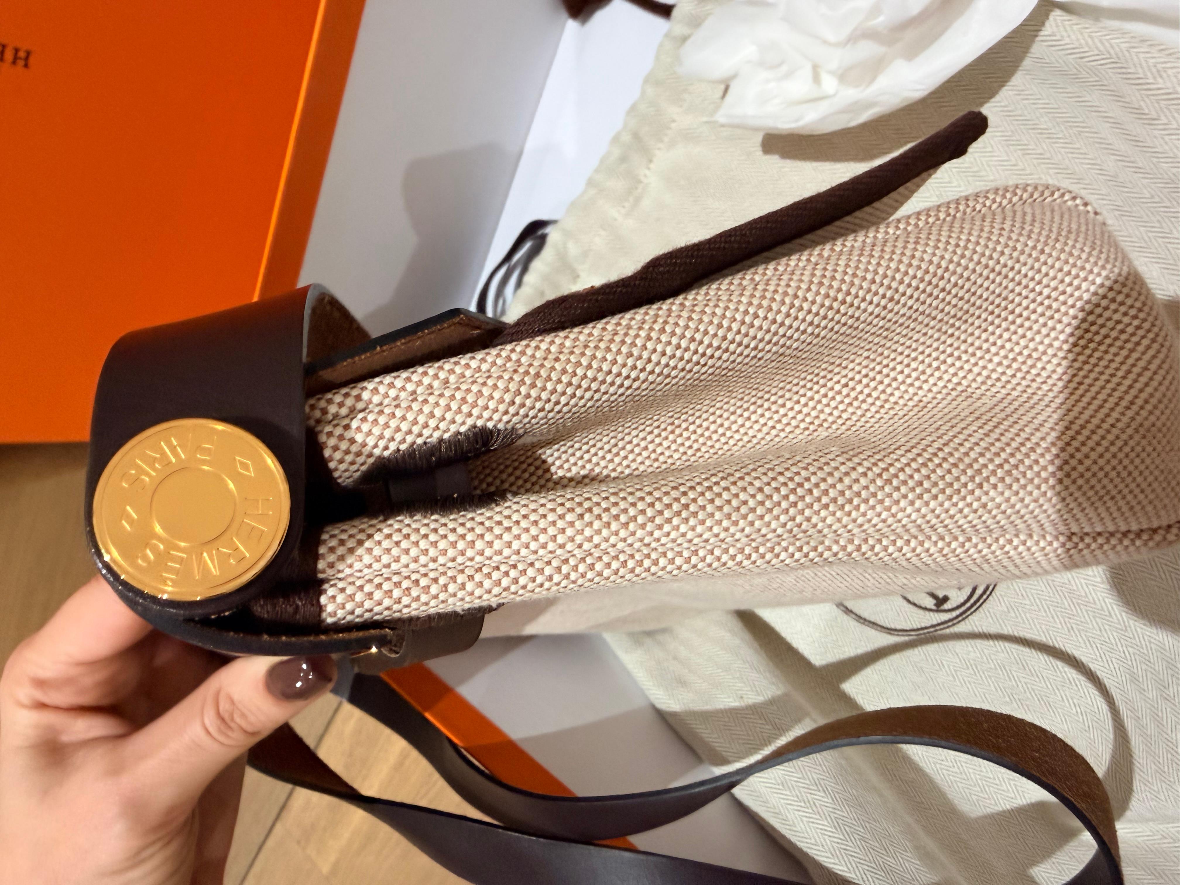 Borsa Hermes Mini Herbag 20 in Ecru Ebene in vendita 1