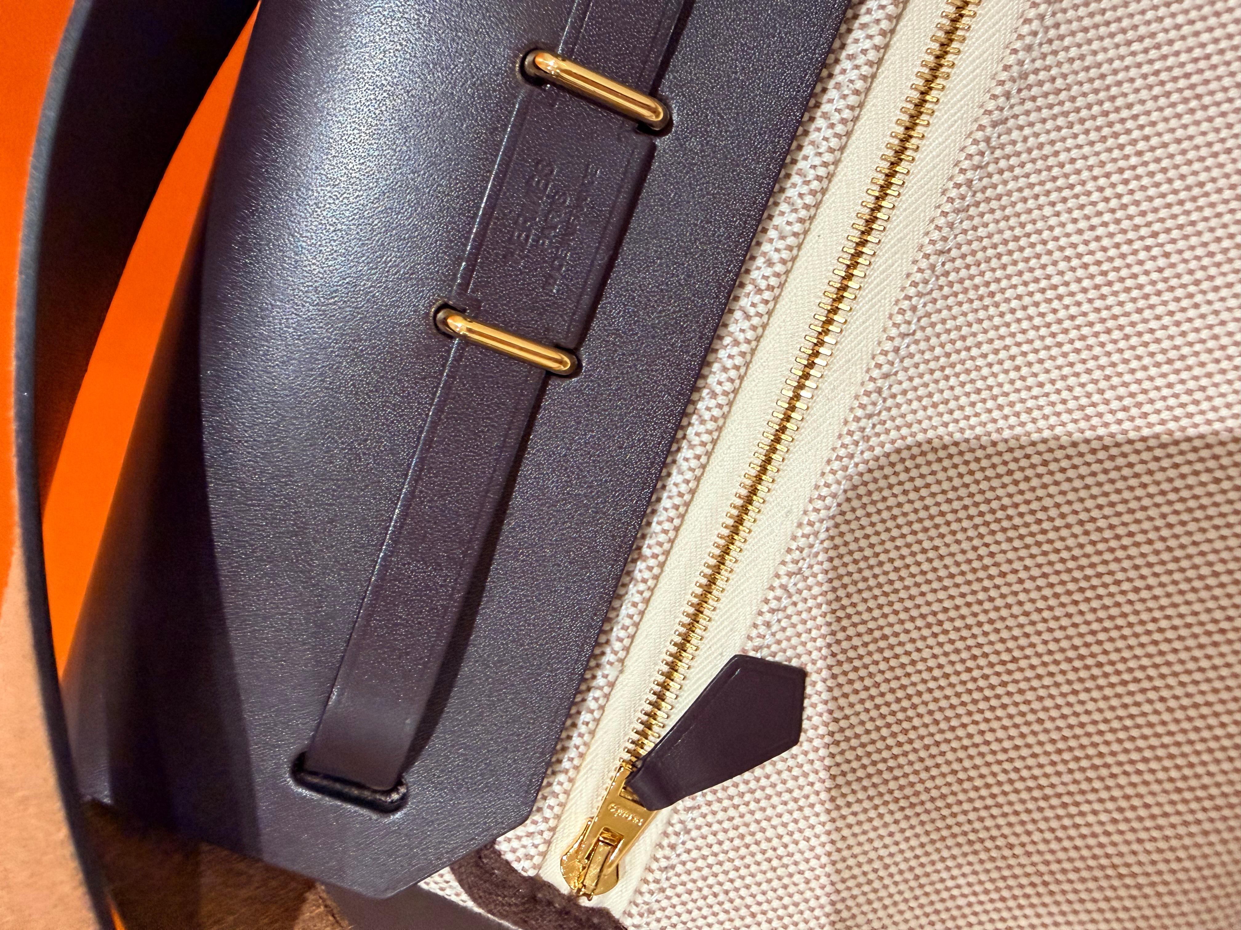 Borsa Hermes Mini Herbag 20 in Ecru Ebene in vendita 2