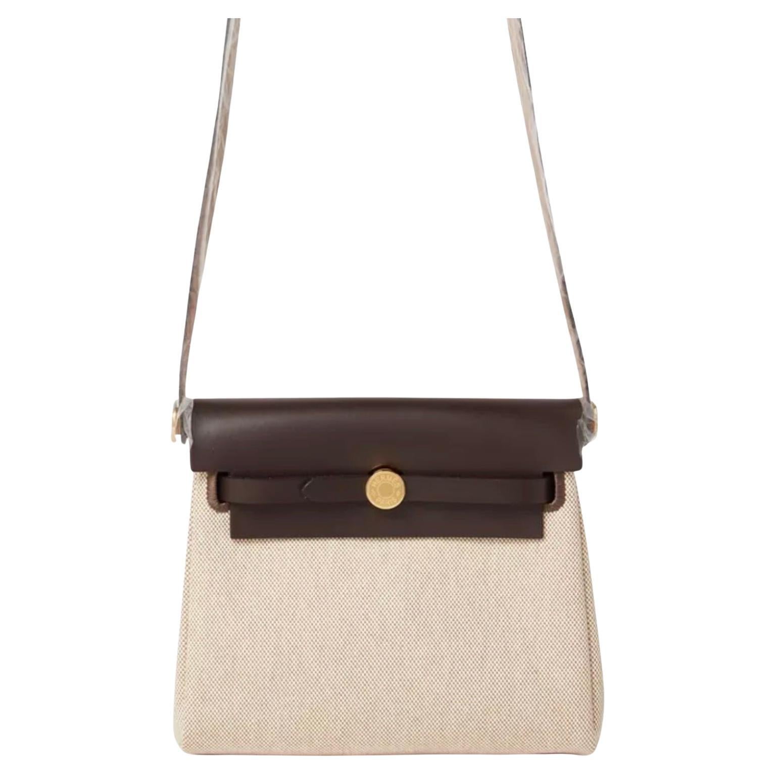 Borsa Hermes Mini Herbag 20 in Ecru Ebene