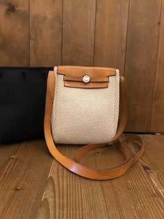 Hermes Mini Herbag Beige Negro 2 en 1 Bolso Crossbody Toile Unisex