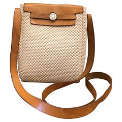 Hermes Mini Herbag Beige Black 2 in 1 Toile Crossbody Bag Unisex